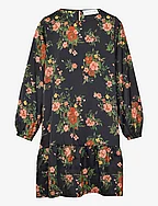 Recycled polyester dress - BLACK BOUQUET ROSE PRINT