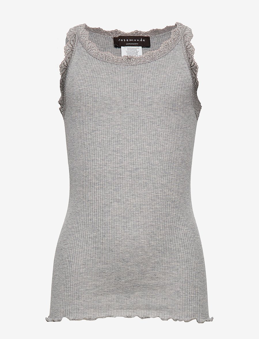 Rosemunde Kids - Beatha Silk top w/ lace - bez piedurknēm - light grey melange - 0