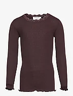 Silk t-shirt ls w/ lace - BLACK BROWN