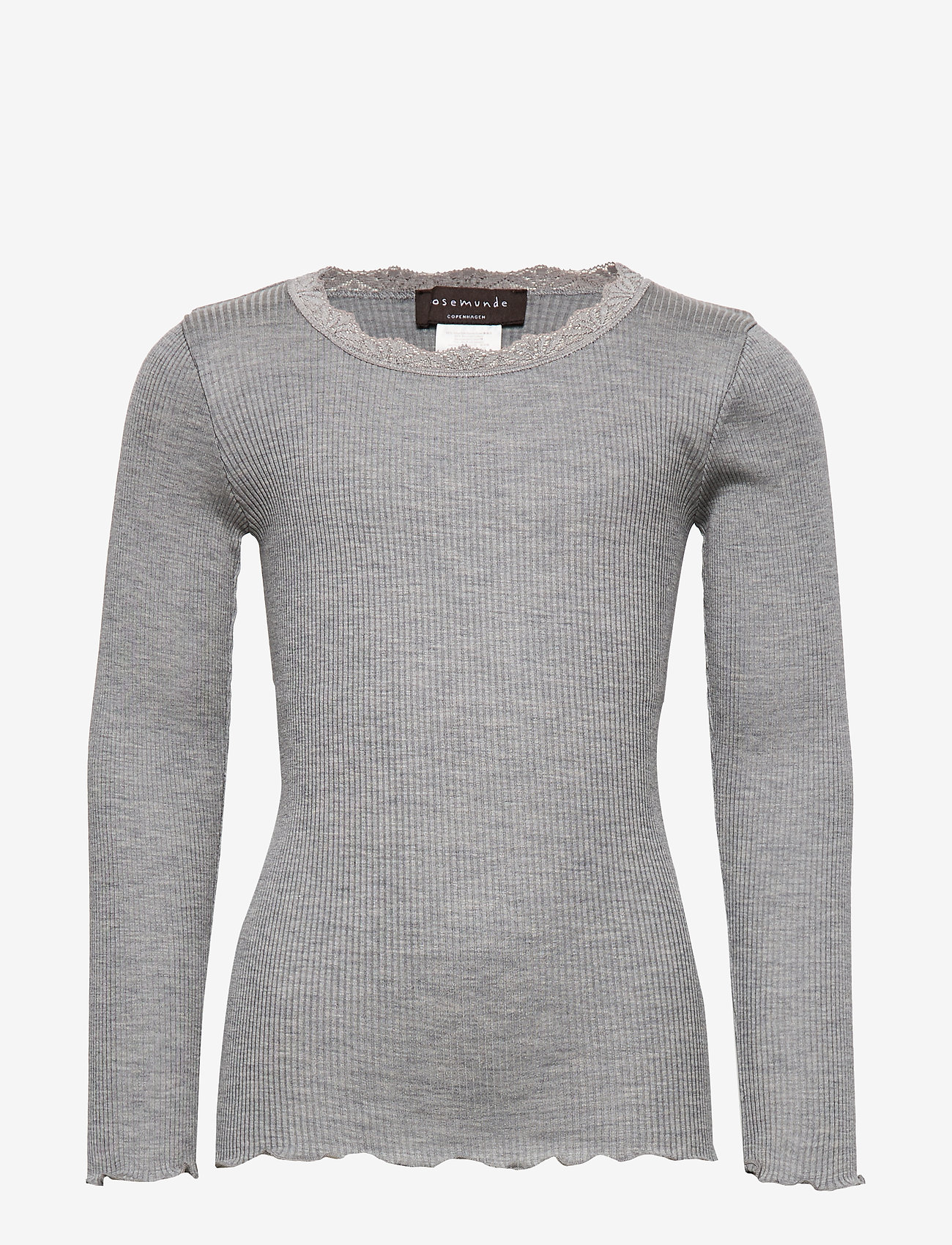 Rosemunde Kids - Silk t-shirt w/ lace - langärmelig - light grey melange - 0