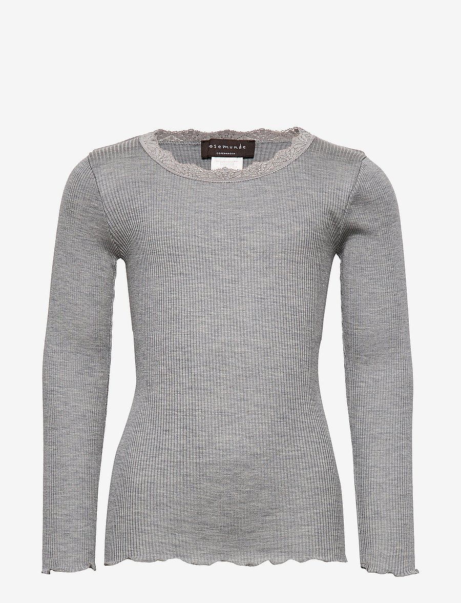 Rosemunde Kids - Beatha Silk t-shirt w/ lace - pikkade varrukatega t-särgid - light grey melange - 0