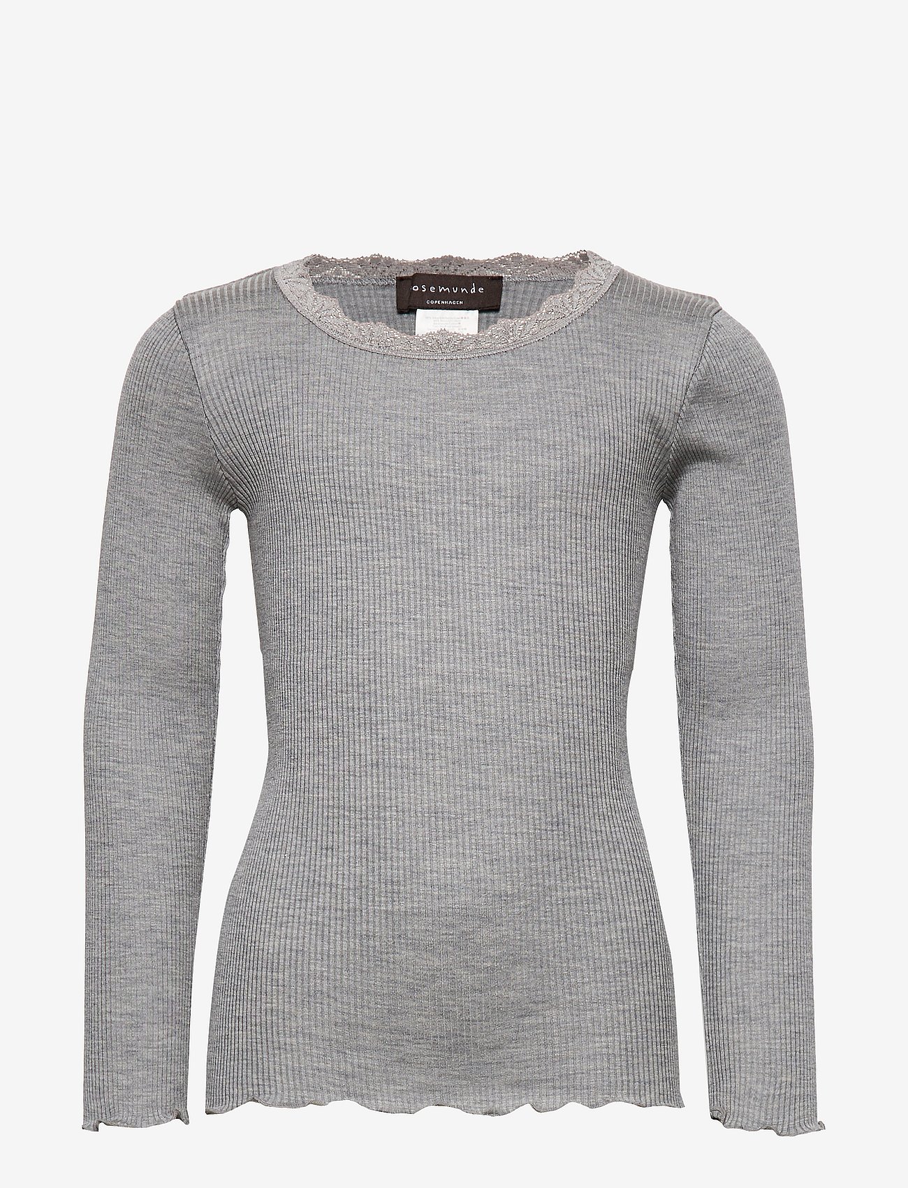 Beatha Silk t-shirt w/ lace - LIGHT GREY MELANGE