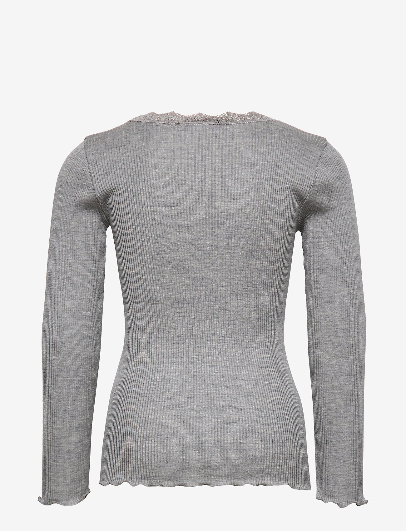 Rosemunde Kids - Beatha Silk t-shirt w/ lace - langærmede t-shirts - light grey melange - 1