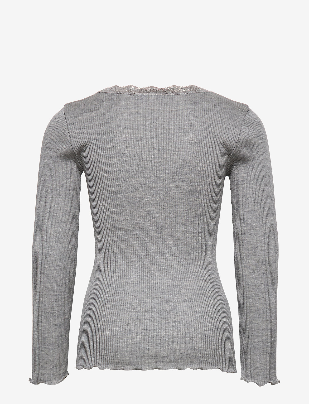 Rosemunde Kids - Silk t-shirt w/ lace - langärmelig - light grey melange - 1