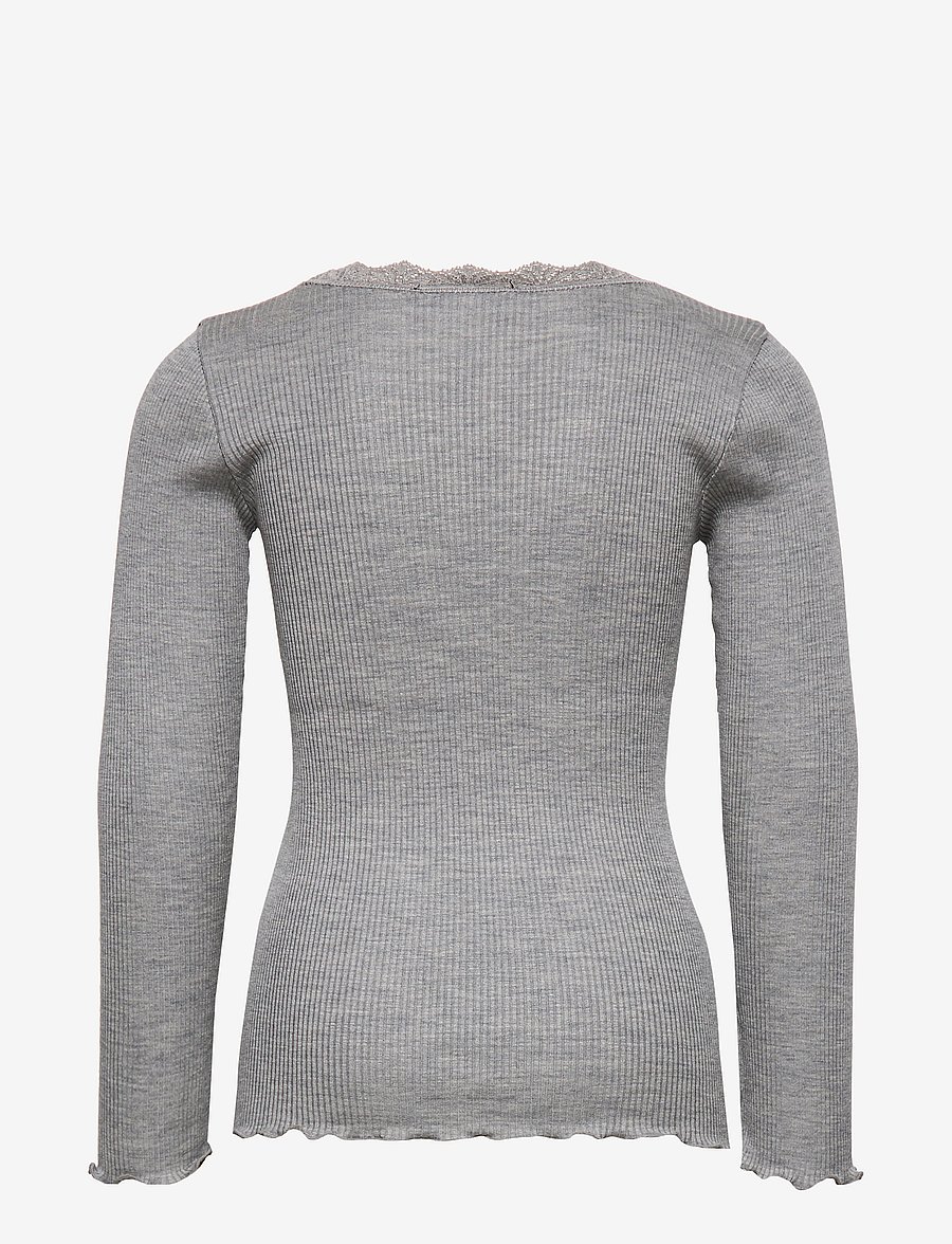 Rosemunde Kids - Beatha Silk t-shirt w/ lace - pikkade varrukatega t-särgid - light grey melange - 1