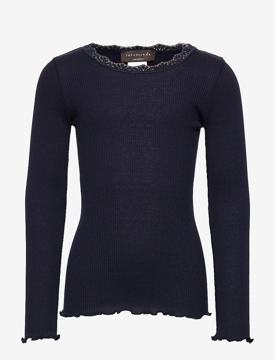 Rosemunde Kids - Beatha Silk t-shirt w/ lace - langärmelig - navy - 0