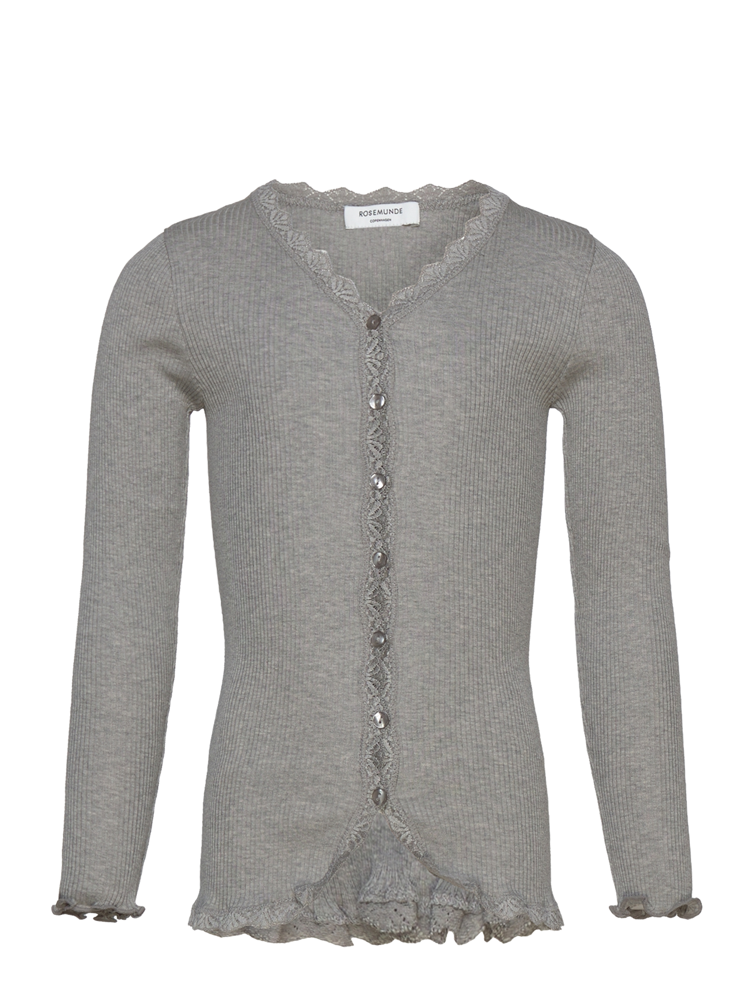 Rosemunde Kids Rkbeatha Ls Cardigan W/ Lace, 176, Grey, Strik > Cardigans, Børn
