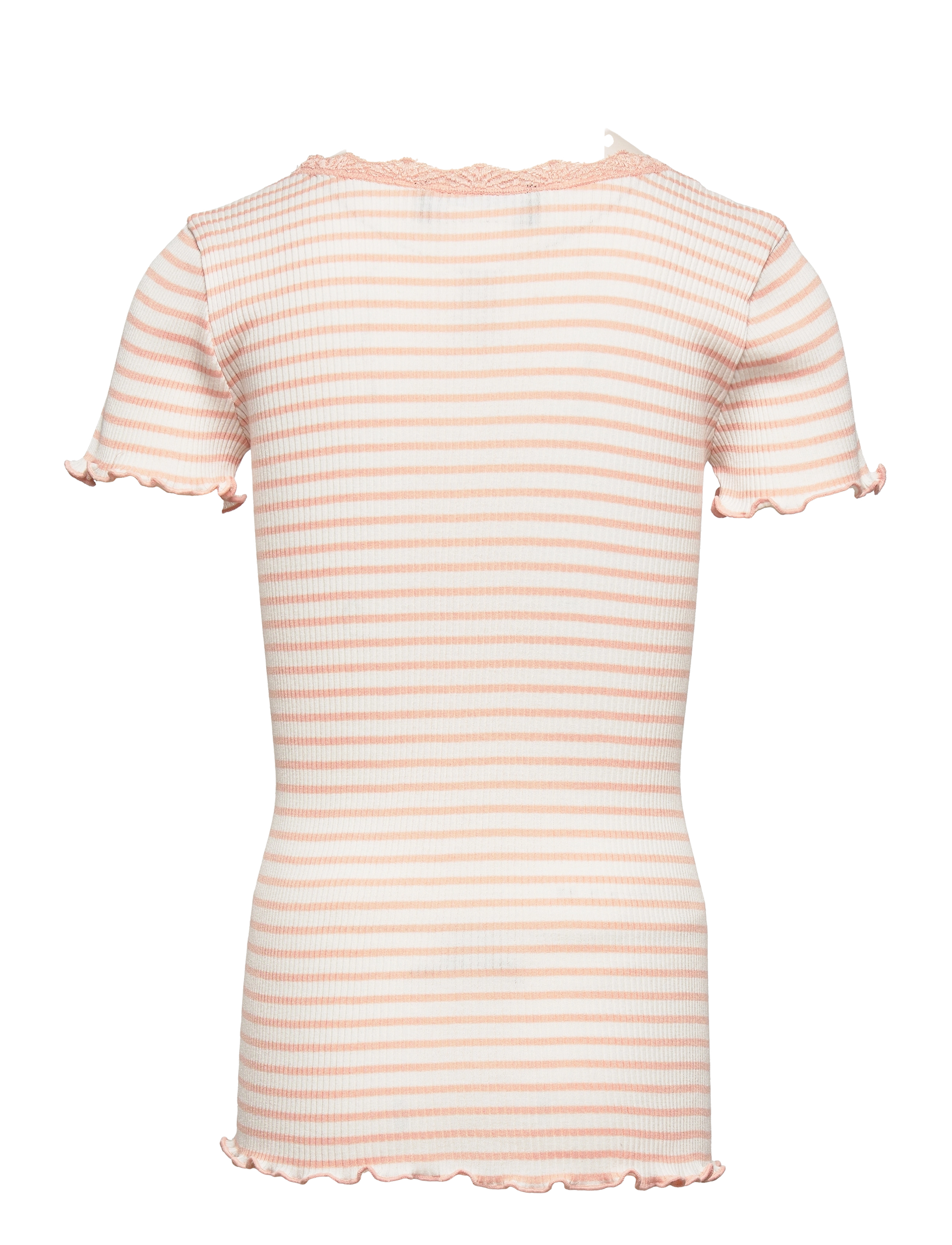 Rosemunde Kids - Silk t-shirt w/ lace - ivory peachy rose stripe - 1