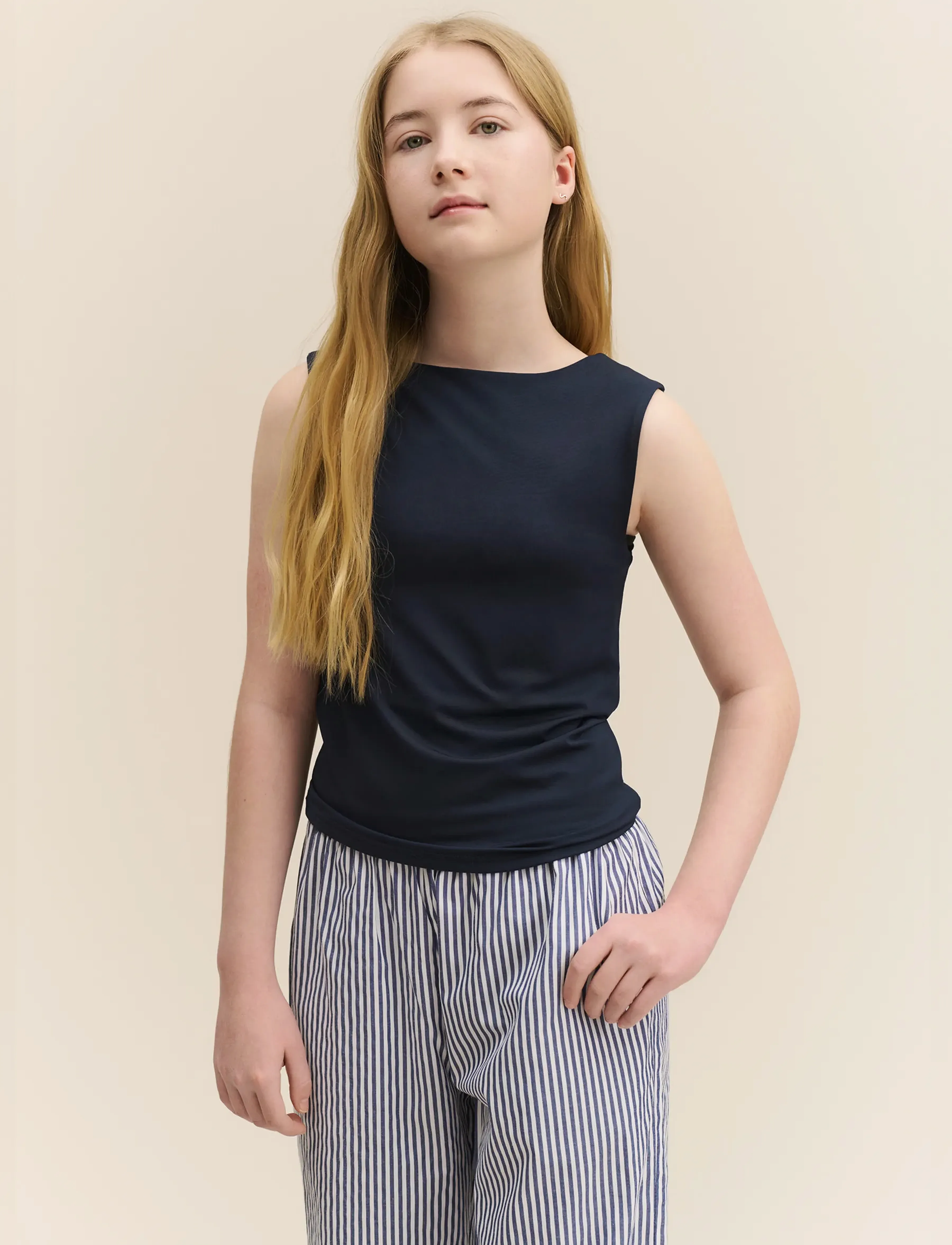 Rosemunde Kids Rkbillie Reversible Sl Short Top, Børn, Ærmeløs Kort Top Med Firkantet Hals, Navy, Str: 140
