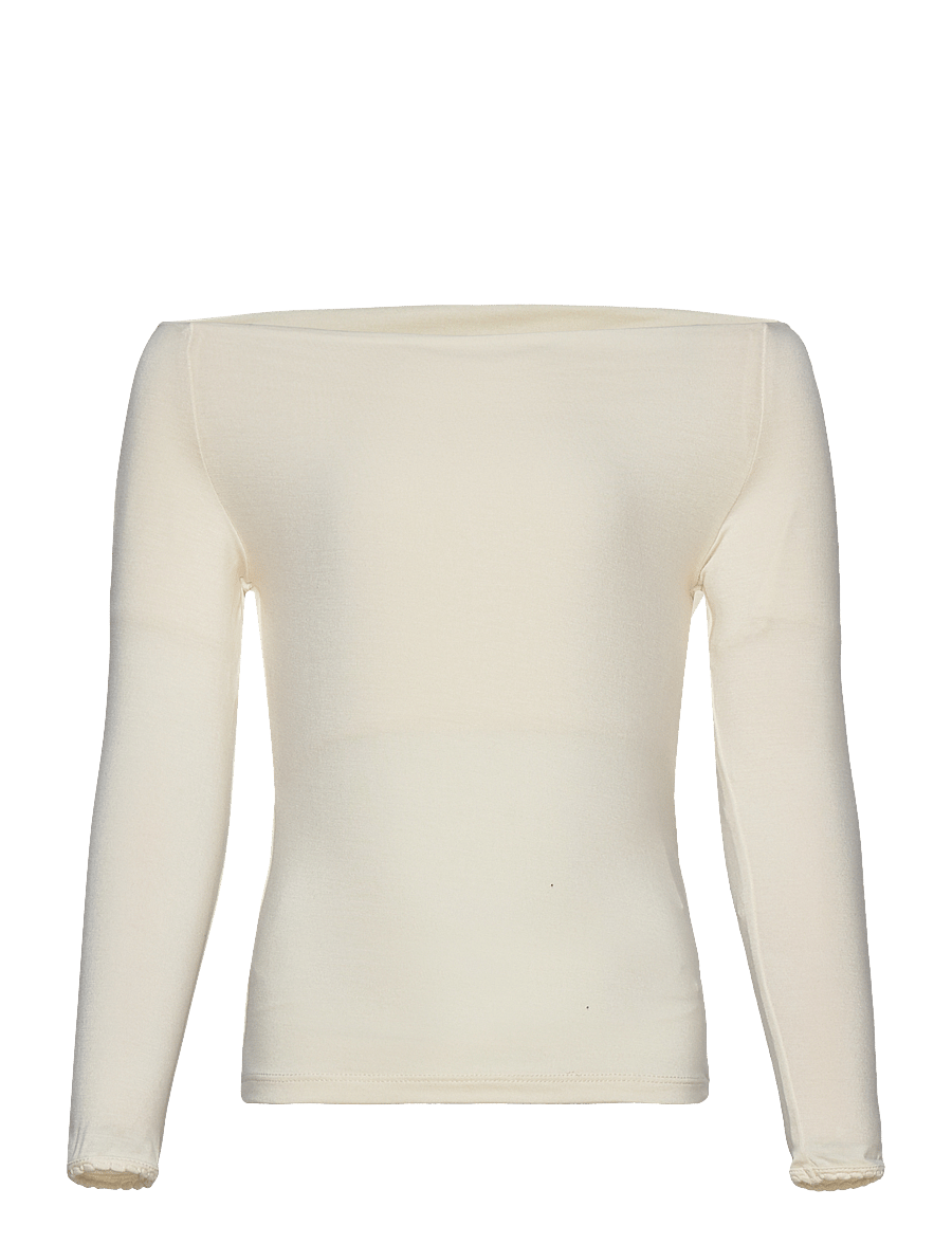 Rosemunde Kids - RKBiarritz LS Off Shoulder T-shirt - long-sleeved t-shirts - ivory - 0