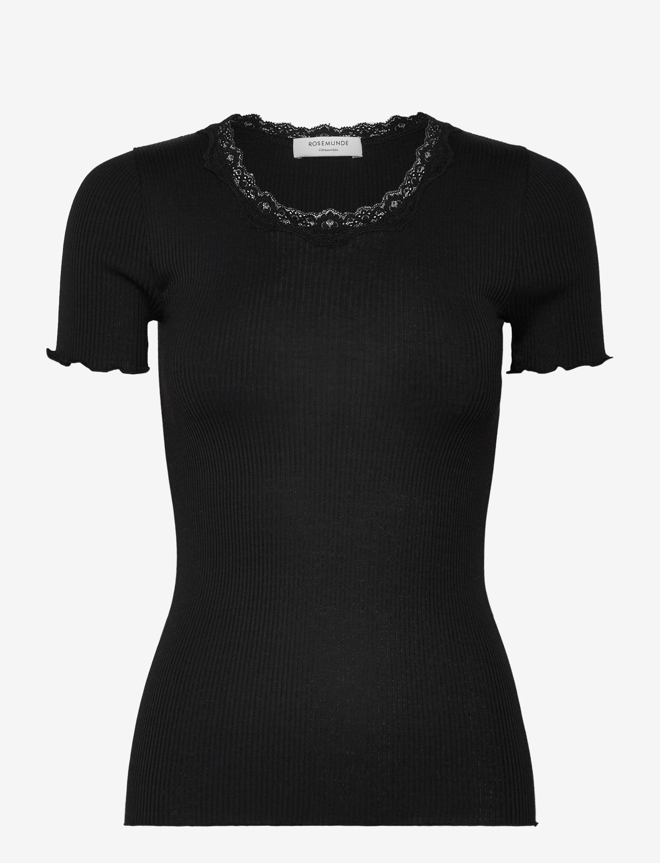 Rosemunde - RWBeatha Silk SS Lace T-shirt - t-shirts - black - 0
