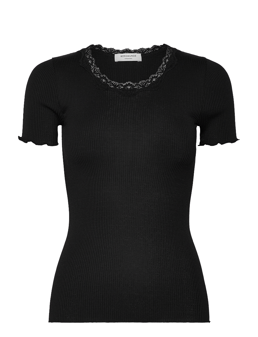 Rosemunde - RWBeatha Silk SS Lace T-shirt - t-shirts - black - 1