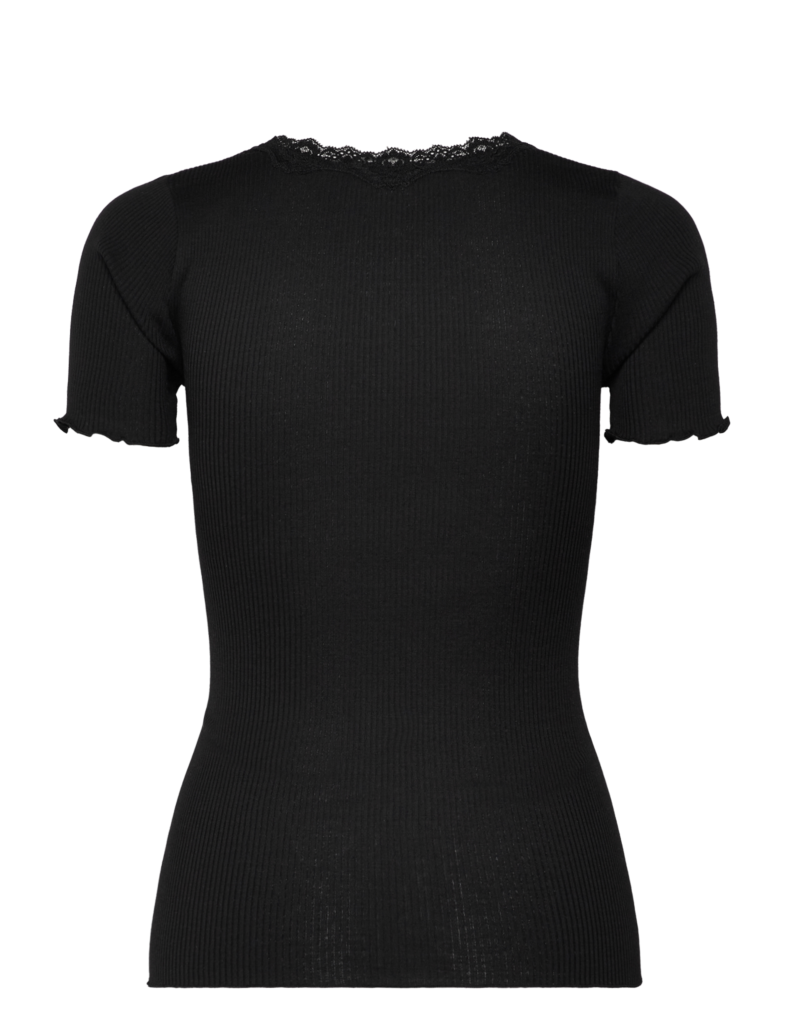 Rosemunde - RWBeatha Silk SS Lace T-shirt - t-shirts - black - 2