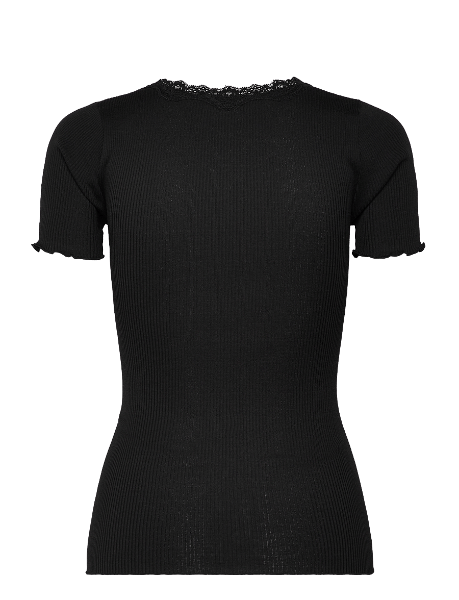 Rosemunde - RWBeatha Silk SS Lace T-shirt - t-shirts - black - 2