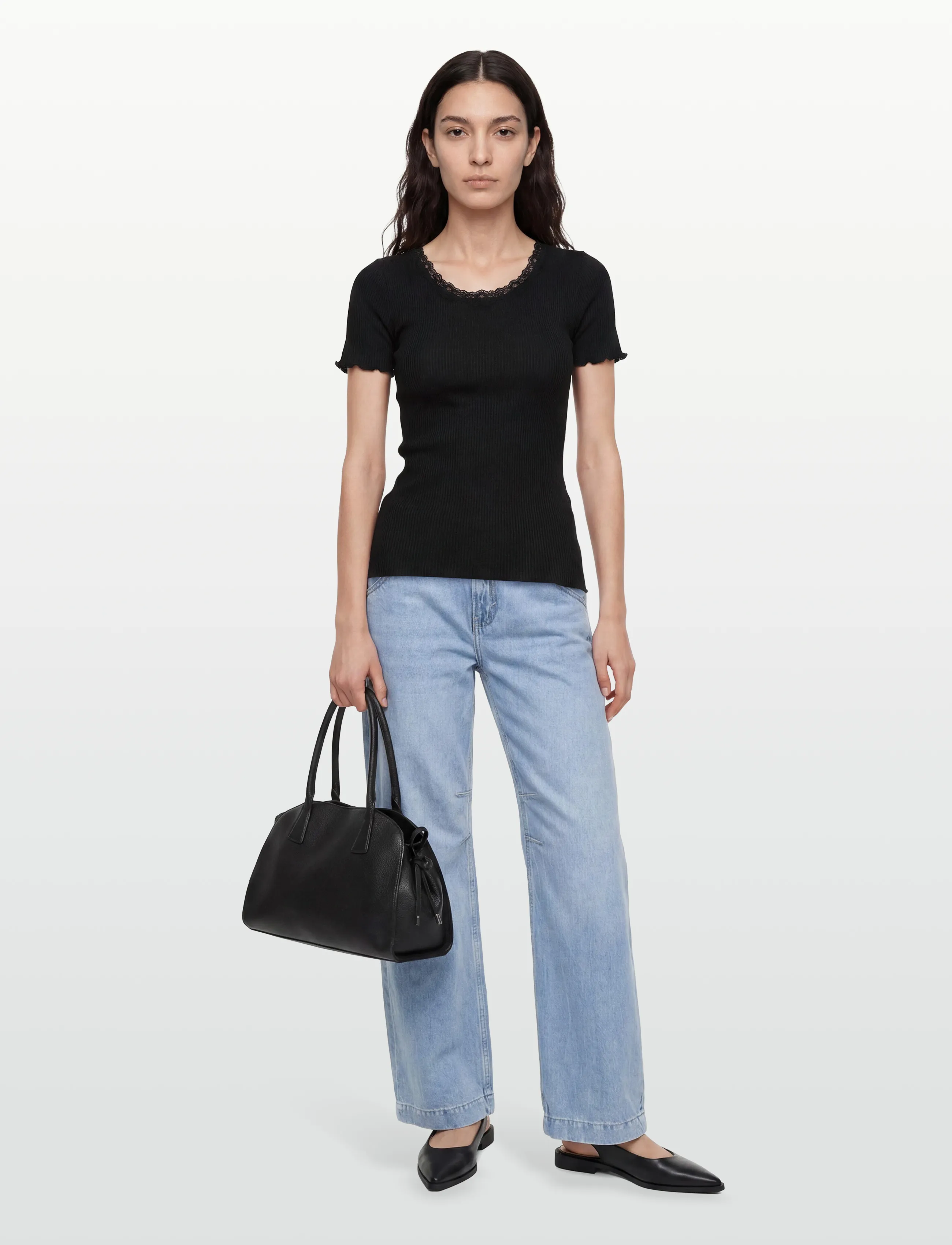 Rosemunde RWBeatha Silk SS Lace T-shirt - T-shirts - BLACK / black
