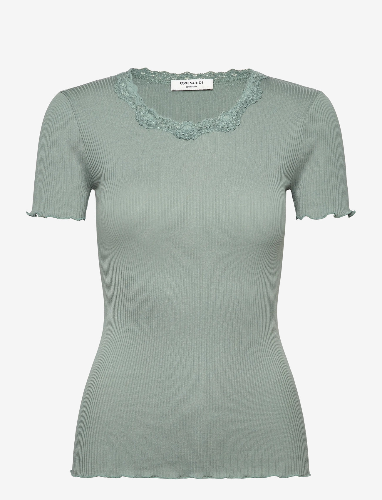 Rosemunde - RWBeatha Silk SS Lace T-shirt - t-shirts - chinois green - 0