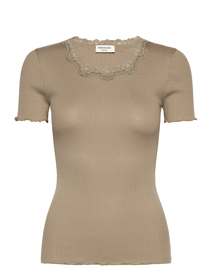 Rosemunde - RWBeatha Silk SS Lace T-shirt - t-shirts - laurel oak - 0