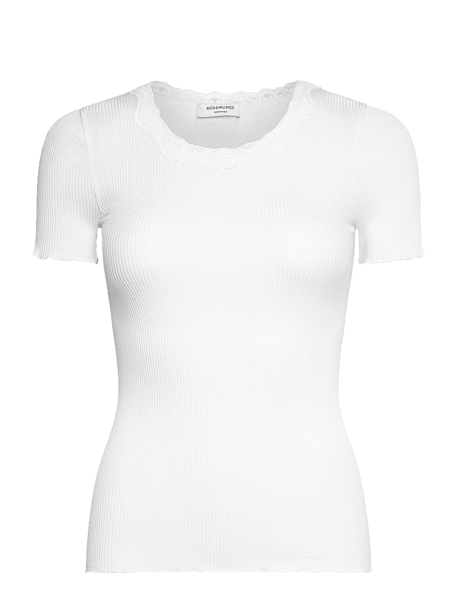 Rosemunde - RWBeatha Silk SS Lace T-shirt - t-shirts - new white - 1
