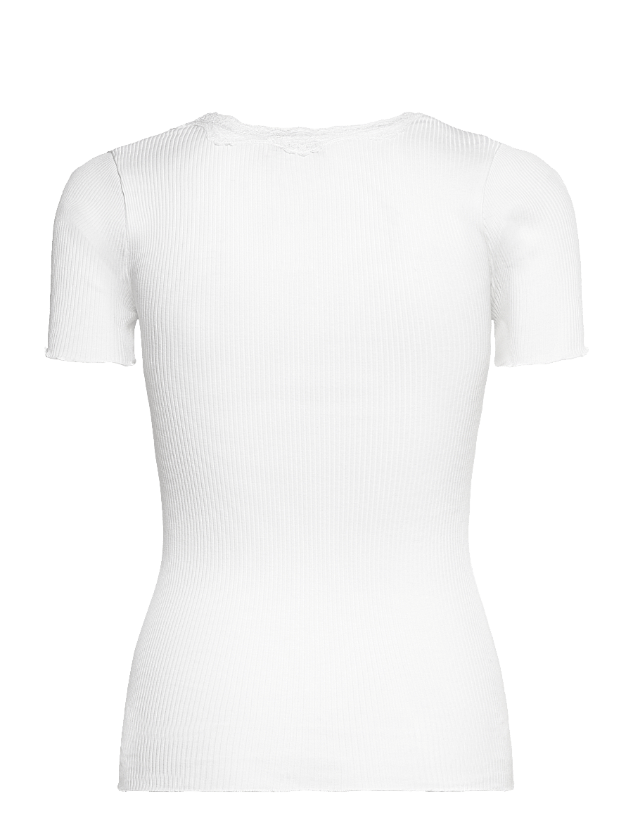 Rosemunde - RWBeatha Silk SS Lace T-shirt - t-shirts - new white - 2