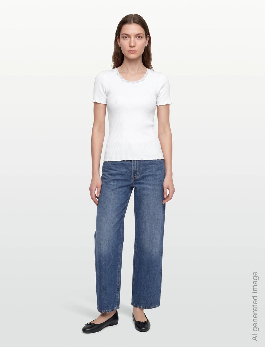 Rosemunde - RWBeatha Silk SS Lace T-shirt - t-shirts - new white - 0