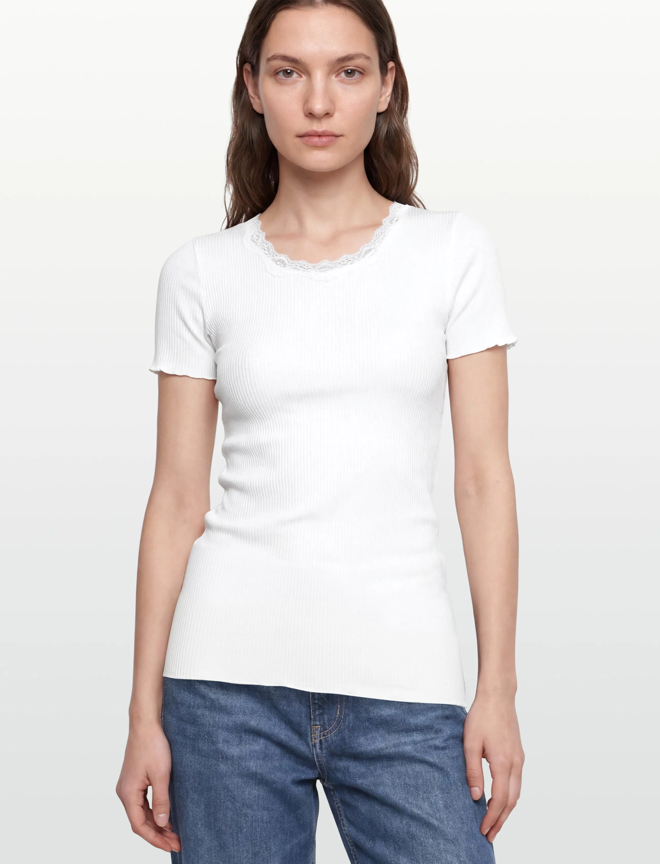 Rosemunde - RWBeatha Silk SS Lace T-shirt - t-shirty - new white - 3
