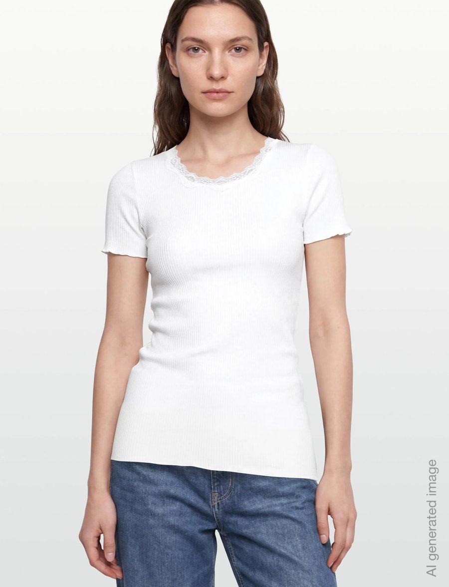 Rosemunde - RWBeatha Silk SS Lace T-shirt - t-shirts - new white - 3