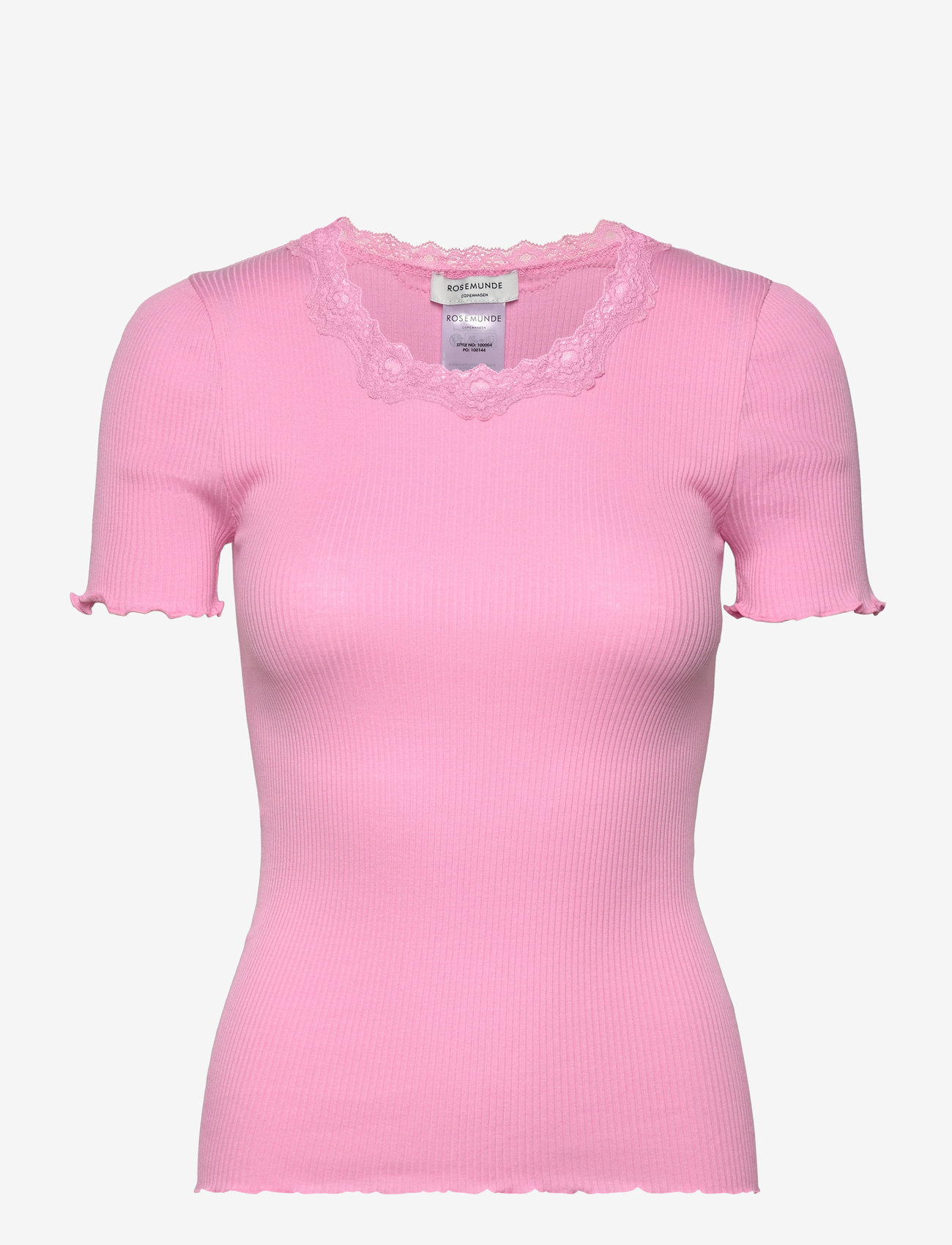 Rosemunde - RWBeatha Silk SS Lace T-shirt - t-särgid - prism pink - 0