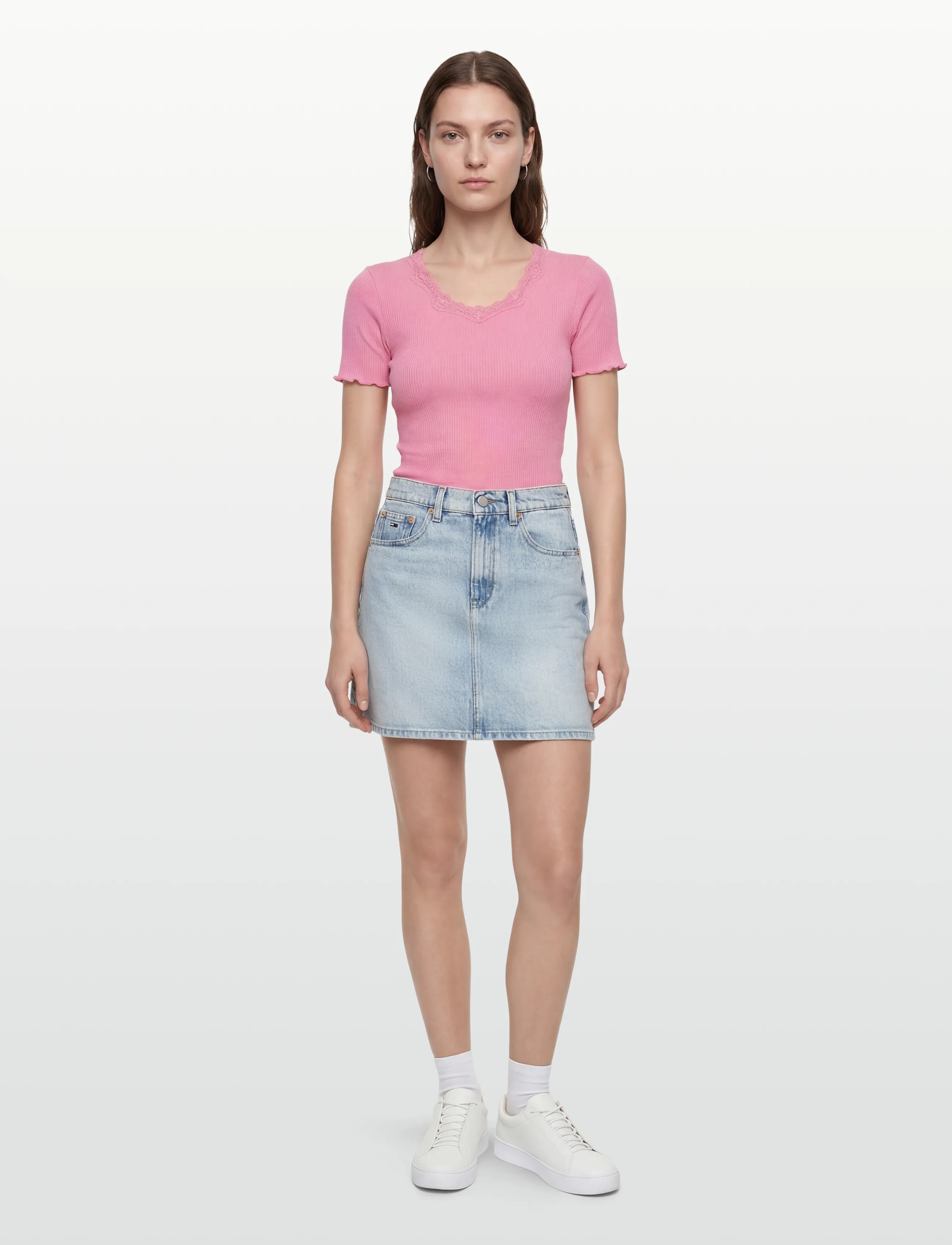 Rosemunde - RWBeatha Silk SS Lace T-shirt - t-shirts - sea pink - 0