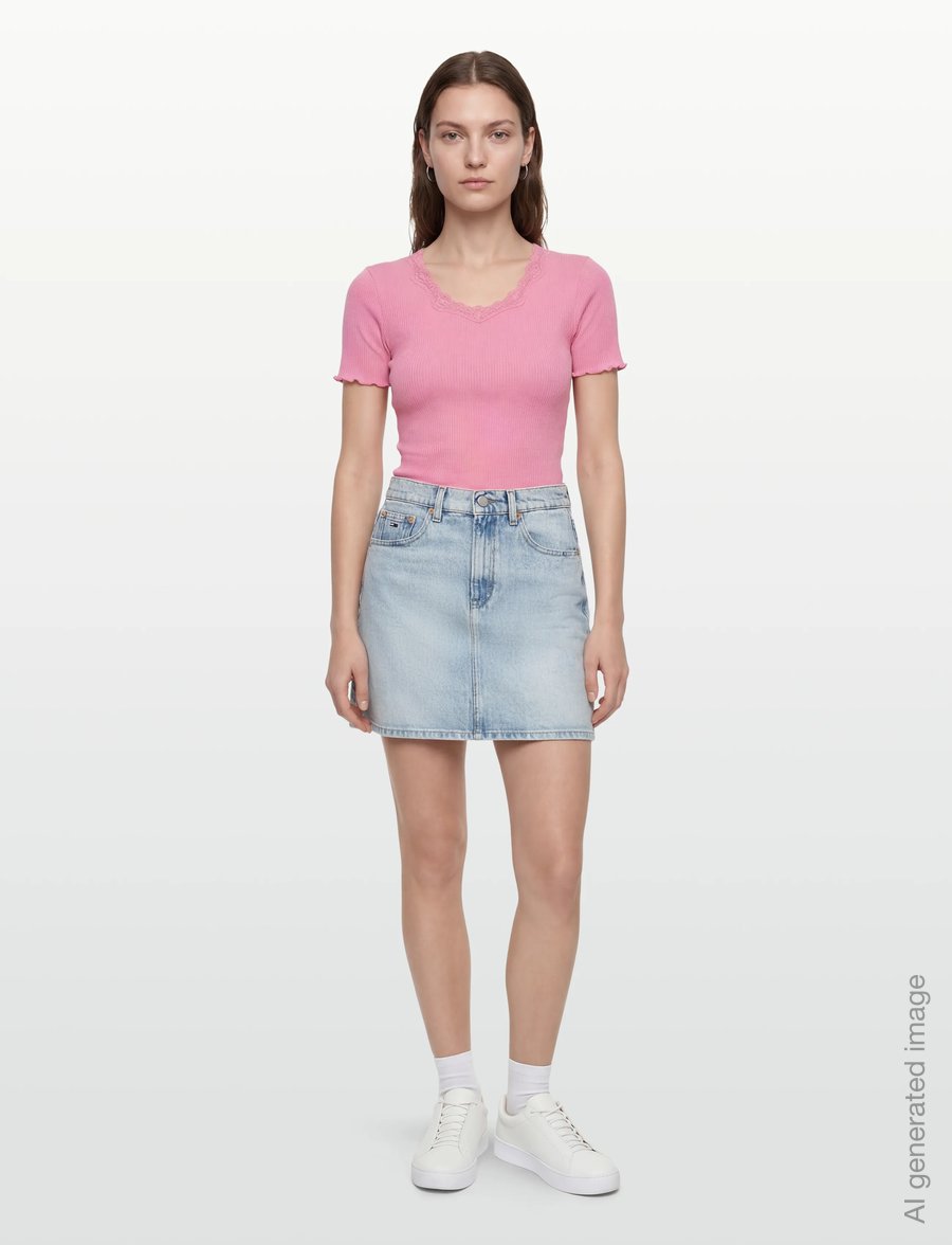 Rosemunde - RWBeatha Silk SS Lace T-shirt - t-shirts - sea pink - 0
