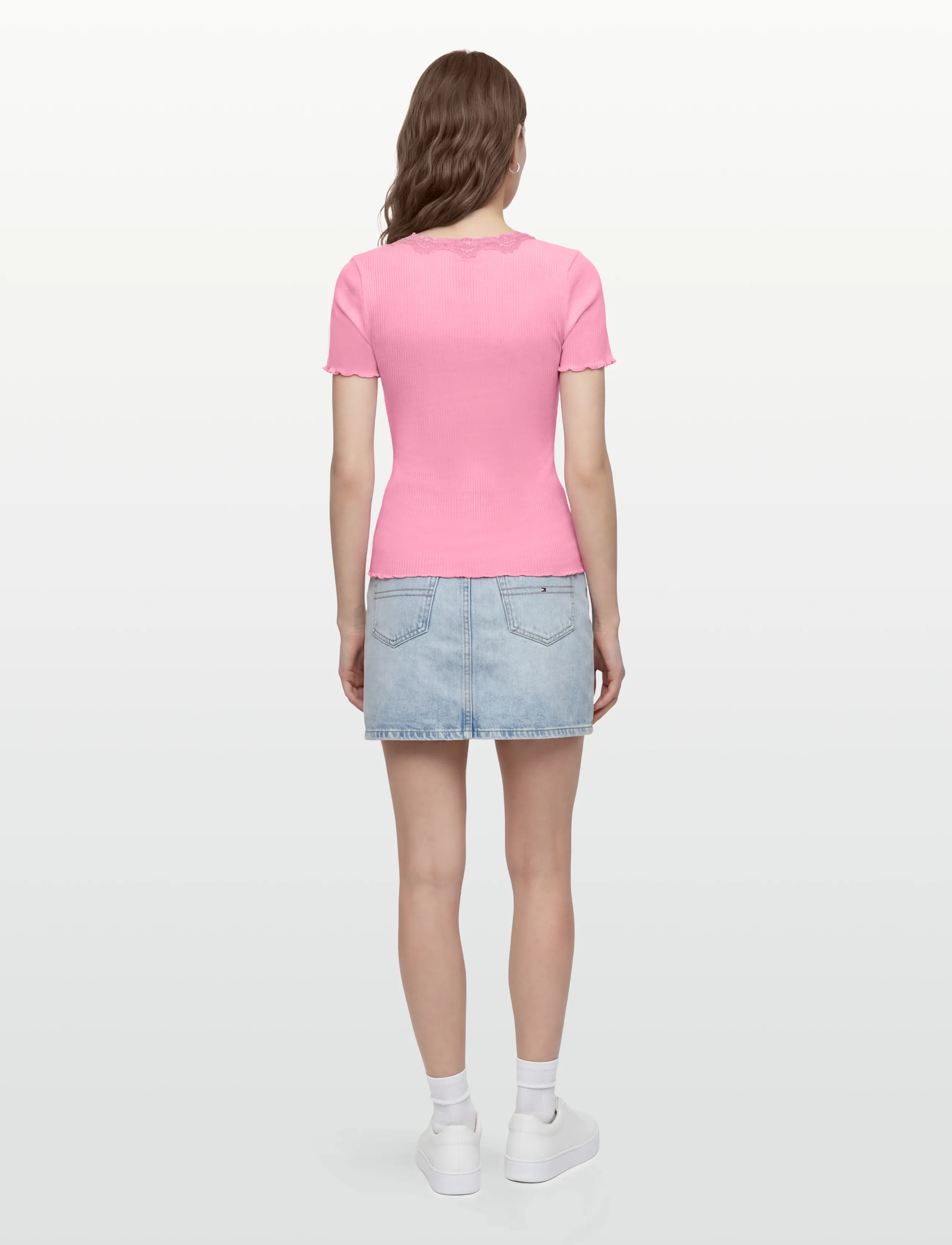 Rosemunde - RWBeatha Silk SS Lace T-shirt - t-shirts - sea pink - 4