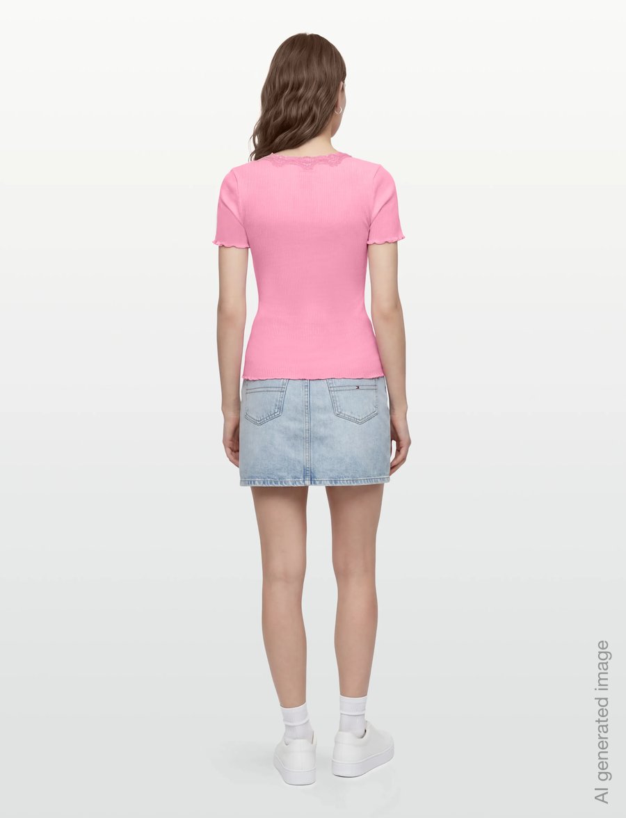 Rosemunde - RWBeatha Silk SS Lace T-shirt - t-shirts - sea pink - 4