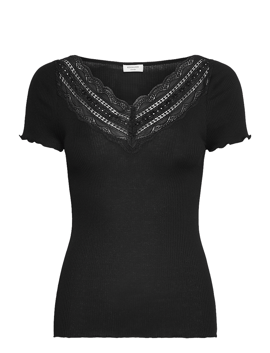 Rosemunde - RWBenita Silk SS V-neck T-shirt - t-shirts - black - 0