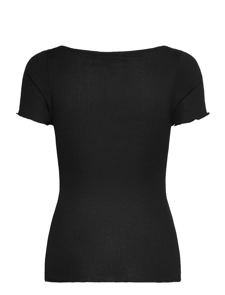 Rosemunde - RWBenita Silk SS V-neck T-shirt - t-shirts - black - 1