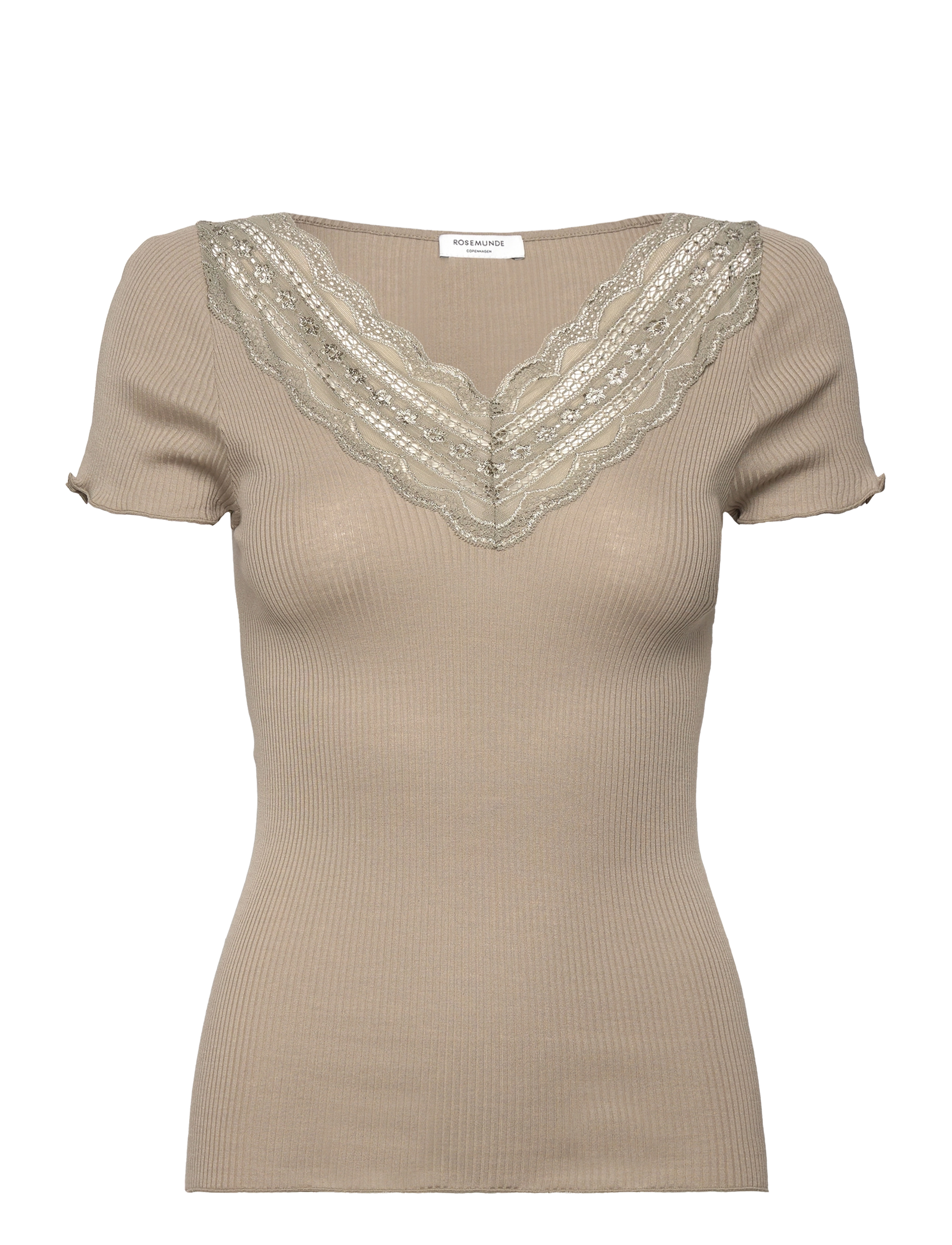 ROSEMUNDE Rwbenita Silk Ss V-Ausschnitt T-Shirt Khaki - XS - Damen