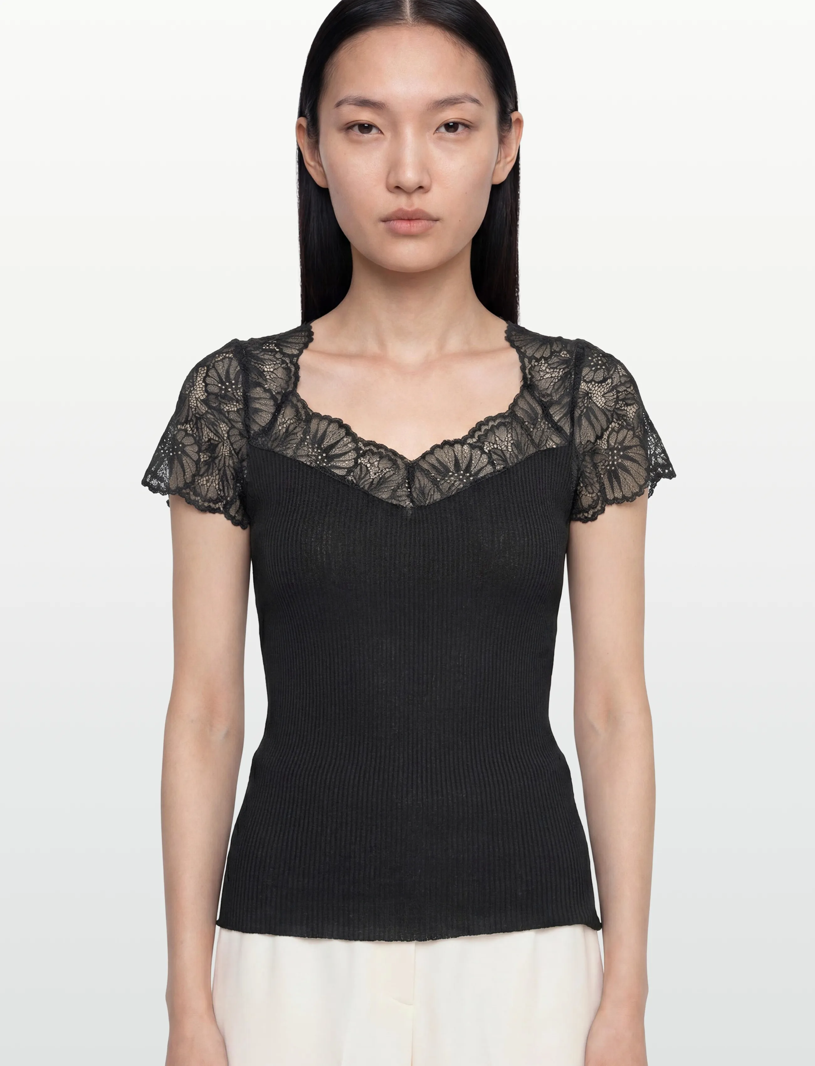 Rosemunde - RWBeatha Silk Capsleeve T-shirt - t-shirts - black - 3
