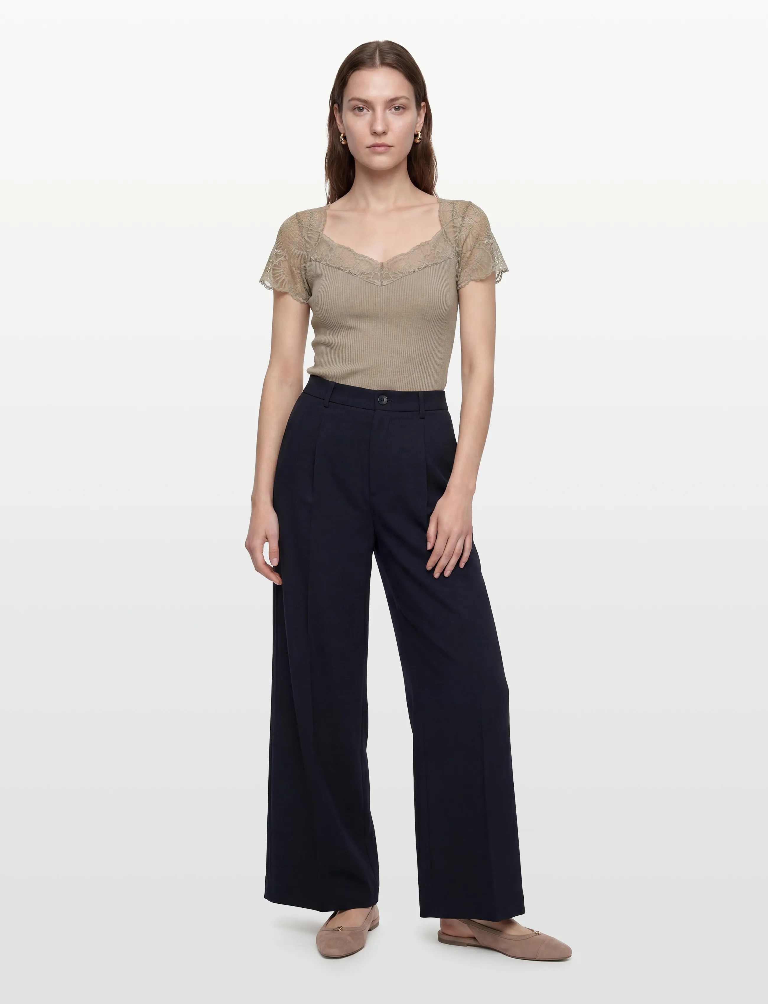 Rosemunde RWBeatha Silk Capsleeve T-shirt - T-shirts - LAUREL OAK / beige