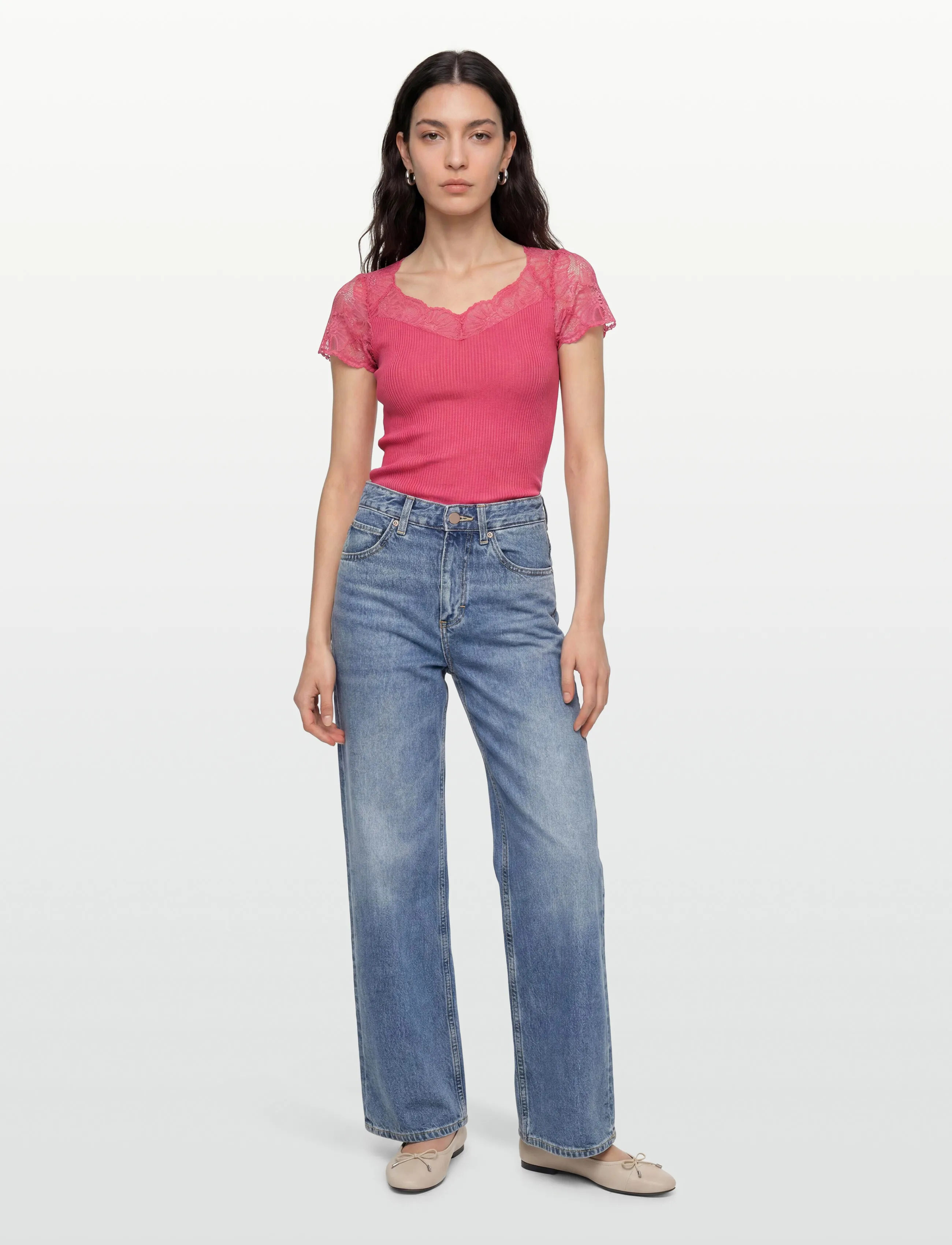 Rosemunde Rwbeatha Silk Capsleeve T-Shirt, Kvinder, Ribbet Blonde Cap Sleeve T-shirt, Pink, Str: L