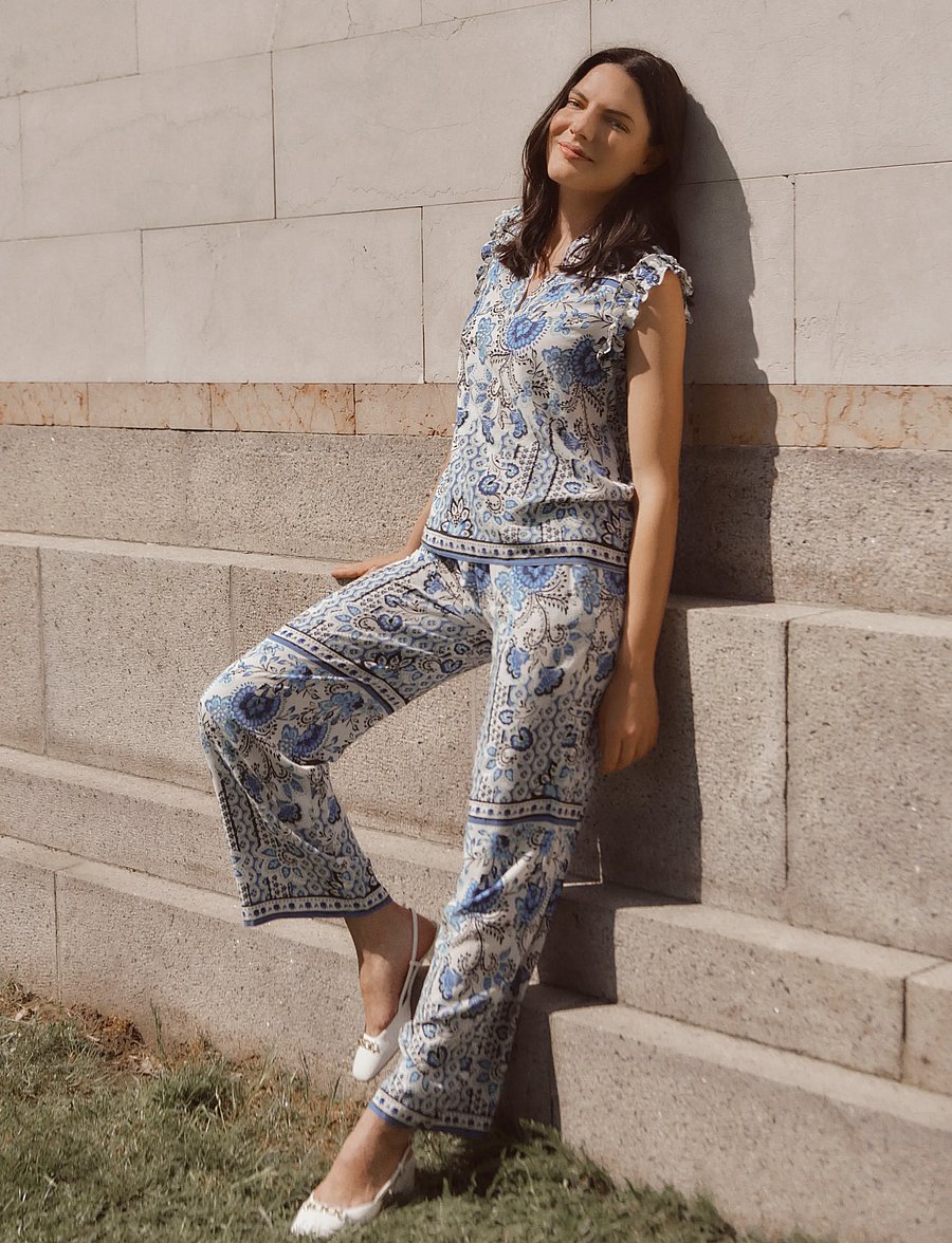 Rosemunde - RWElif MW Trousers - hose mit geradem bein - blue boho print - 0