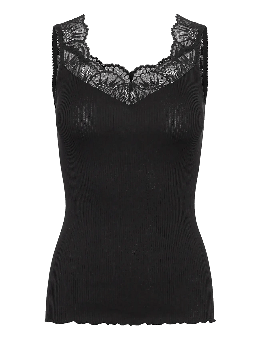 Rosemunde - RWBeatha Silk SL Lace Top - tanktops - black - 1