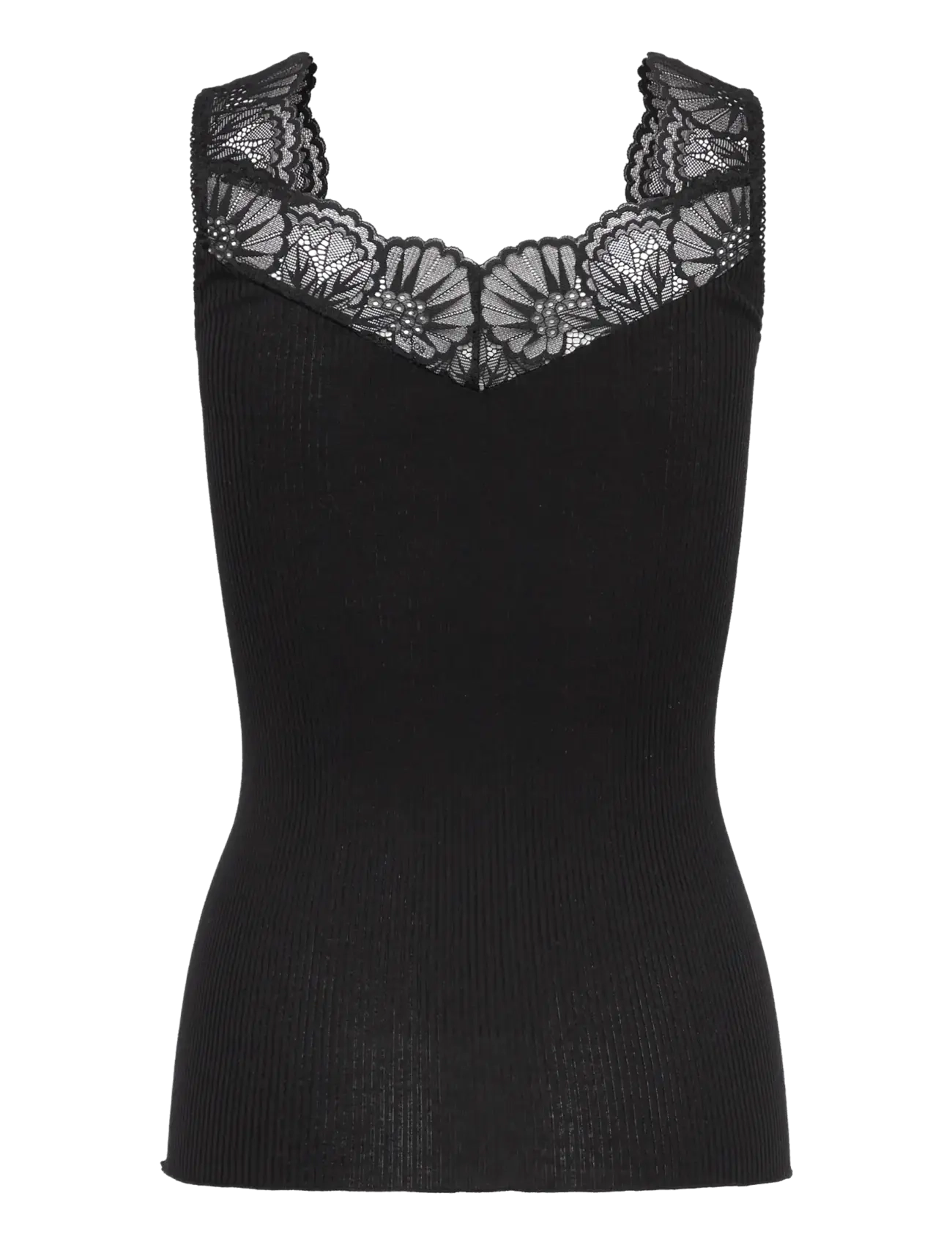 Rosemunde - RWBeatha Silk SL Lace Top - varrukateta alussärgid - black - 2