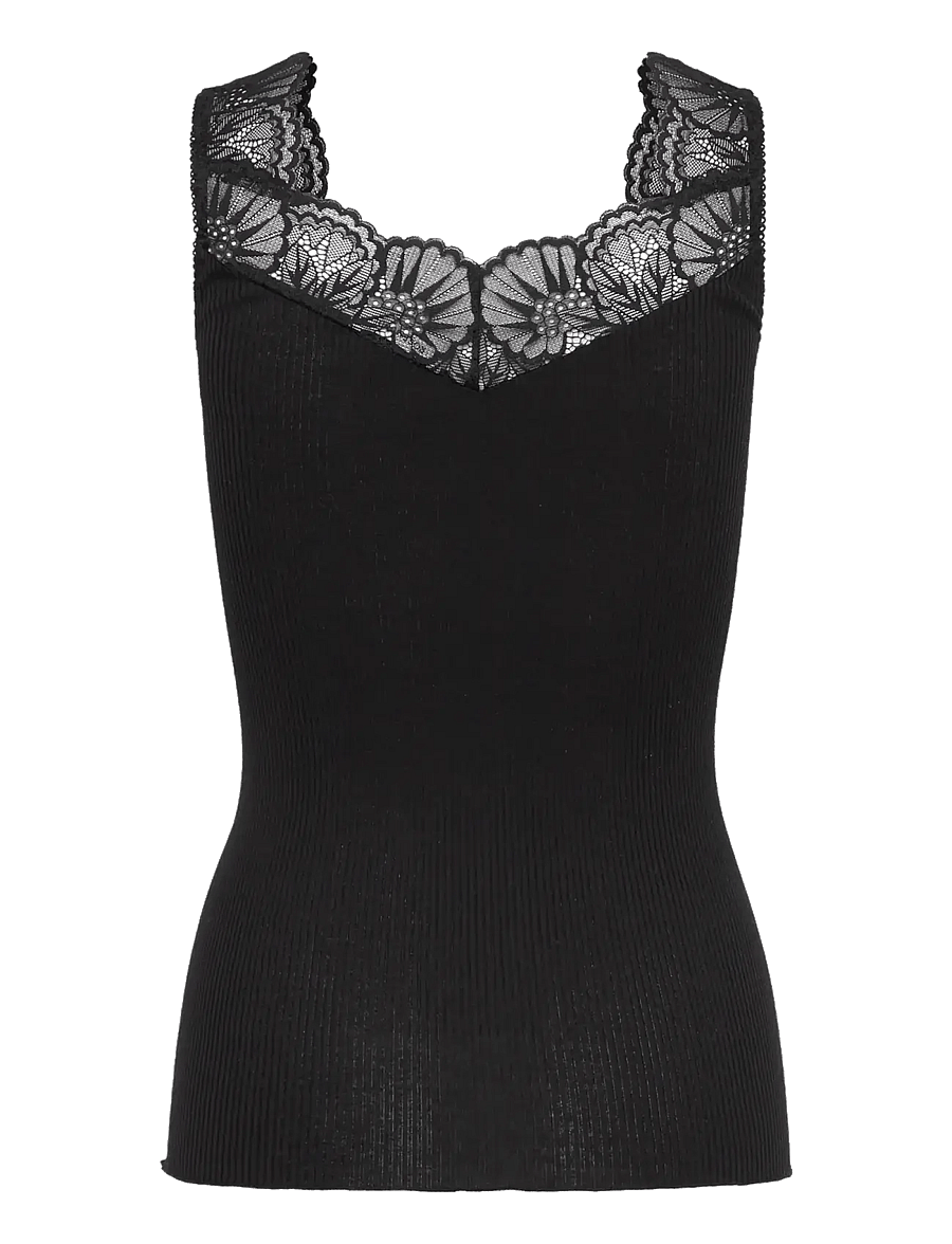 Rosemunde - RWBeatha Silk SL Lace Top - tanktops - black - 2