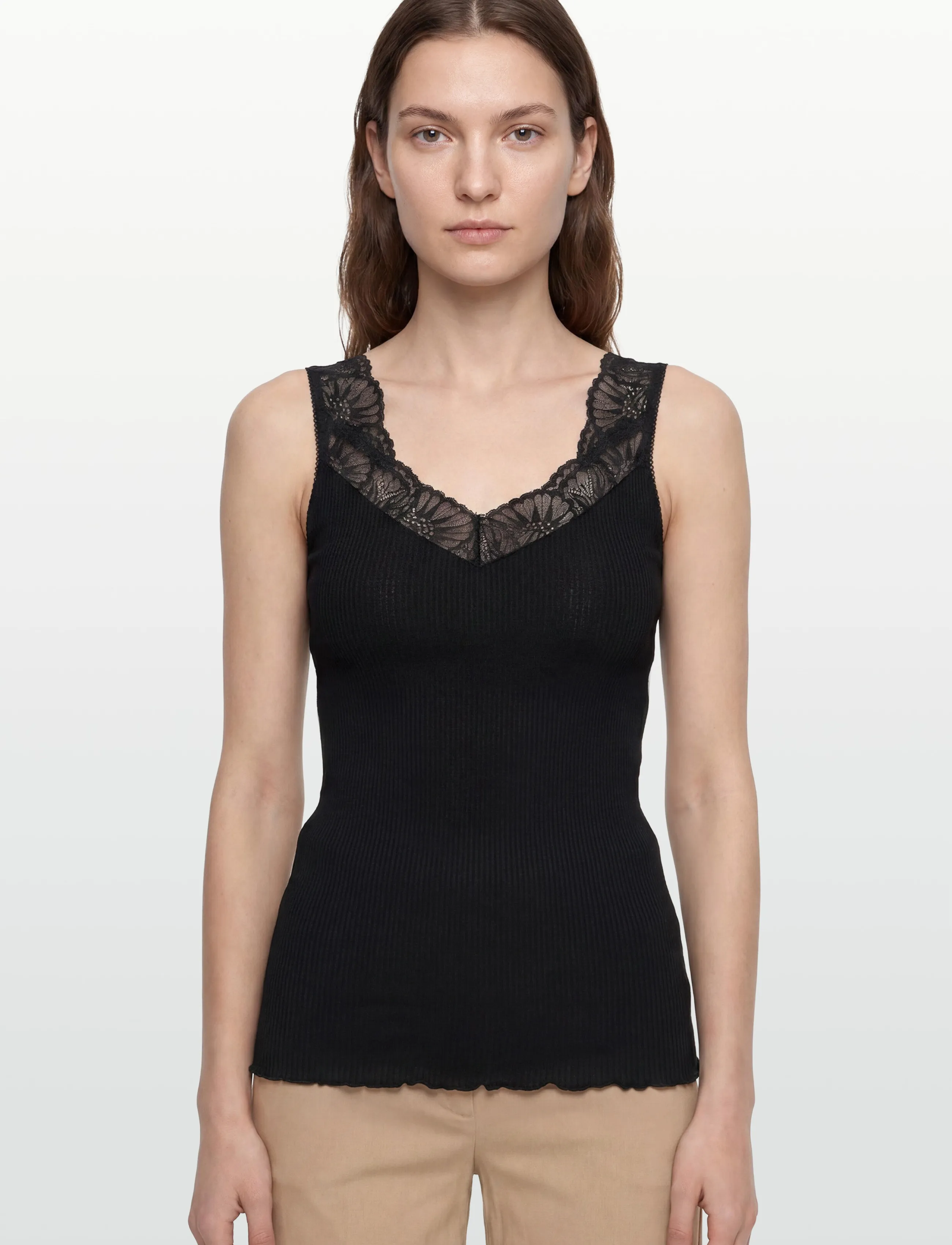 Rosemunde - RWBeatha Silk SL Lace Top - sleeveless tops - black - 3