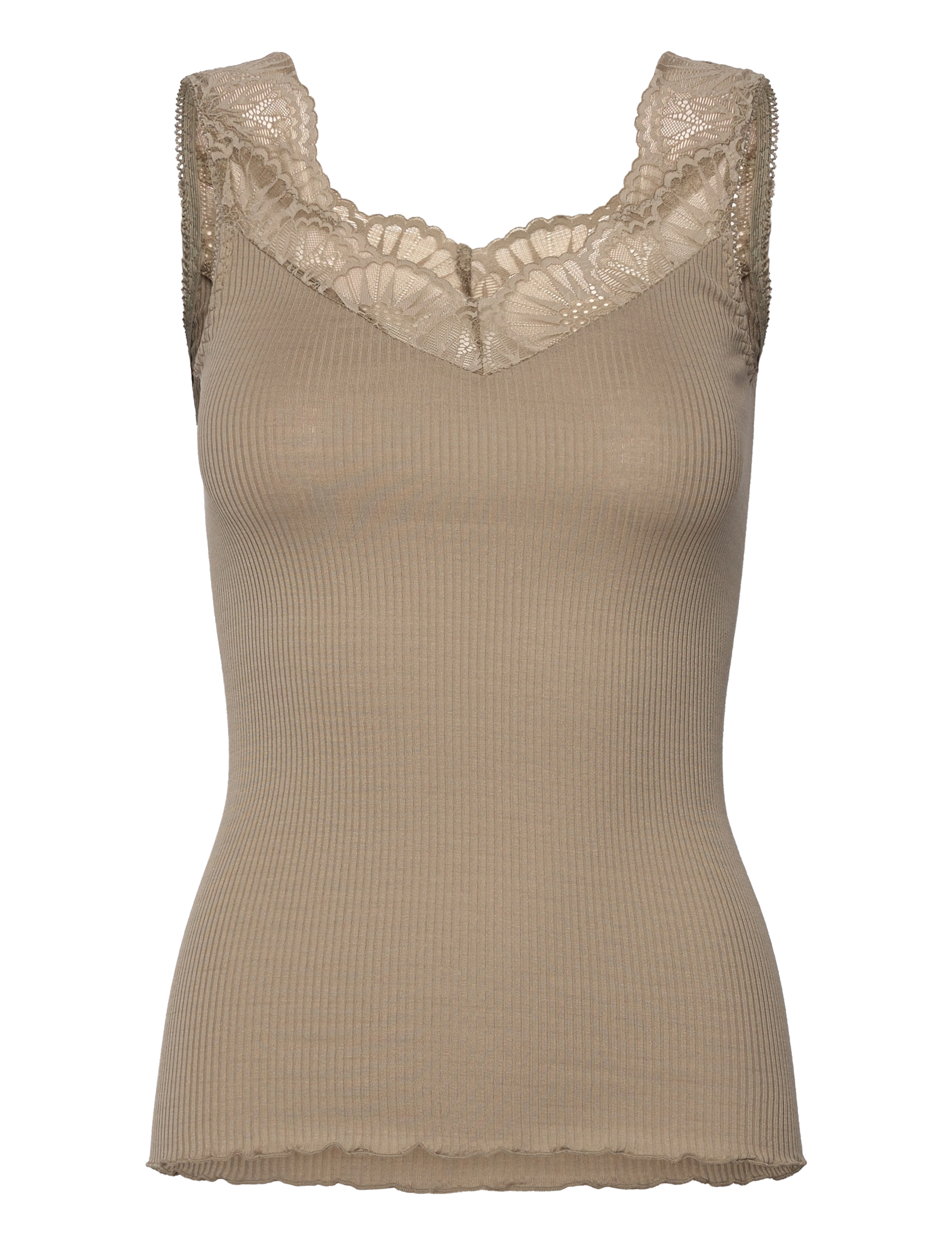Rosemunde RWBeatha Silk SL Lace Top - Tøj - LAUREL OAK / beige