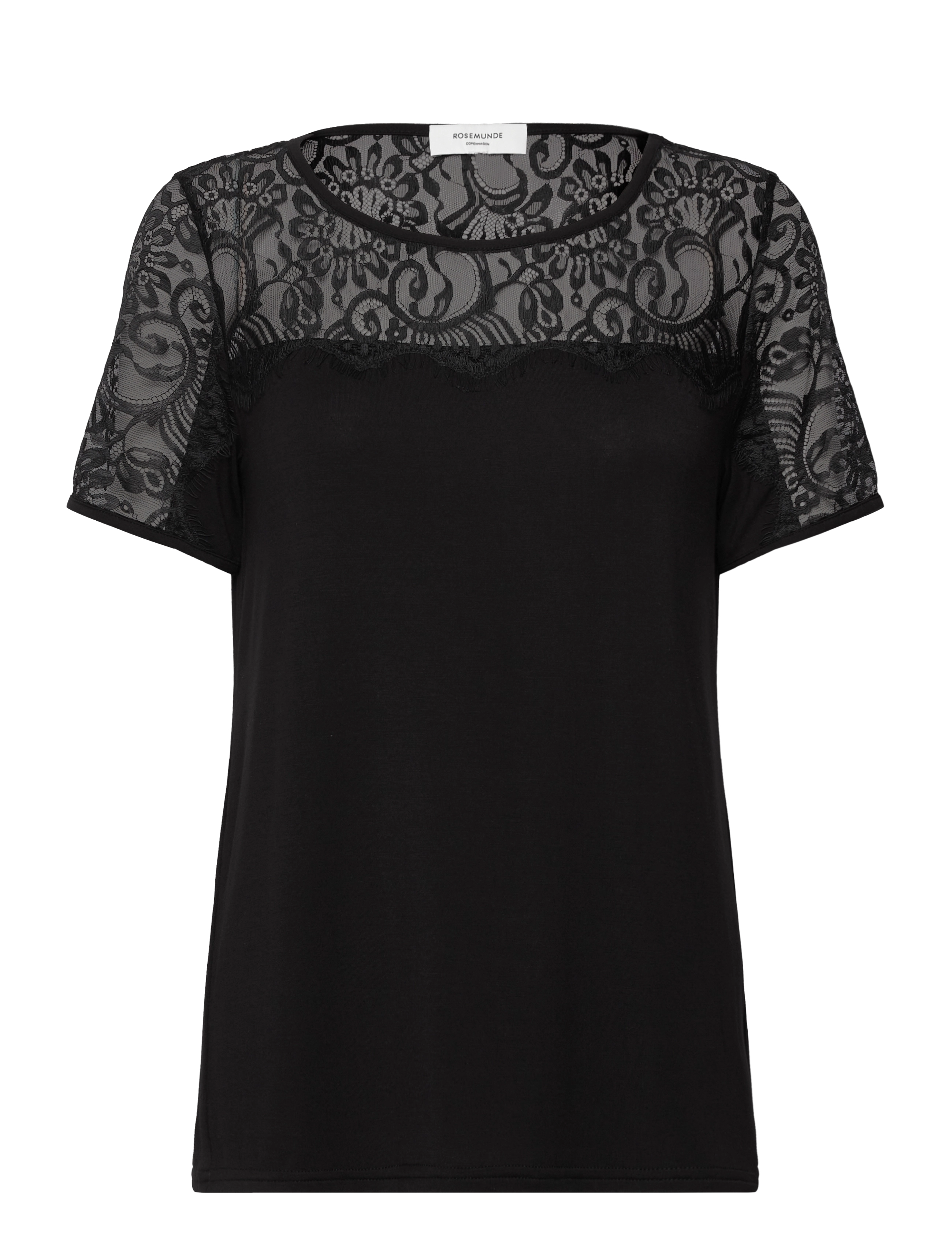 Rosemunde RWBiarritz Lace SS T-shirt - Tøj - BLACK / black
