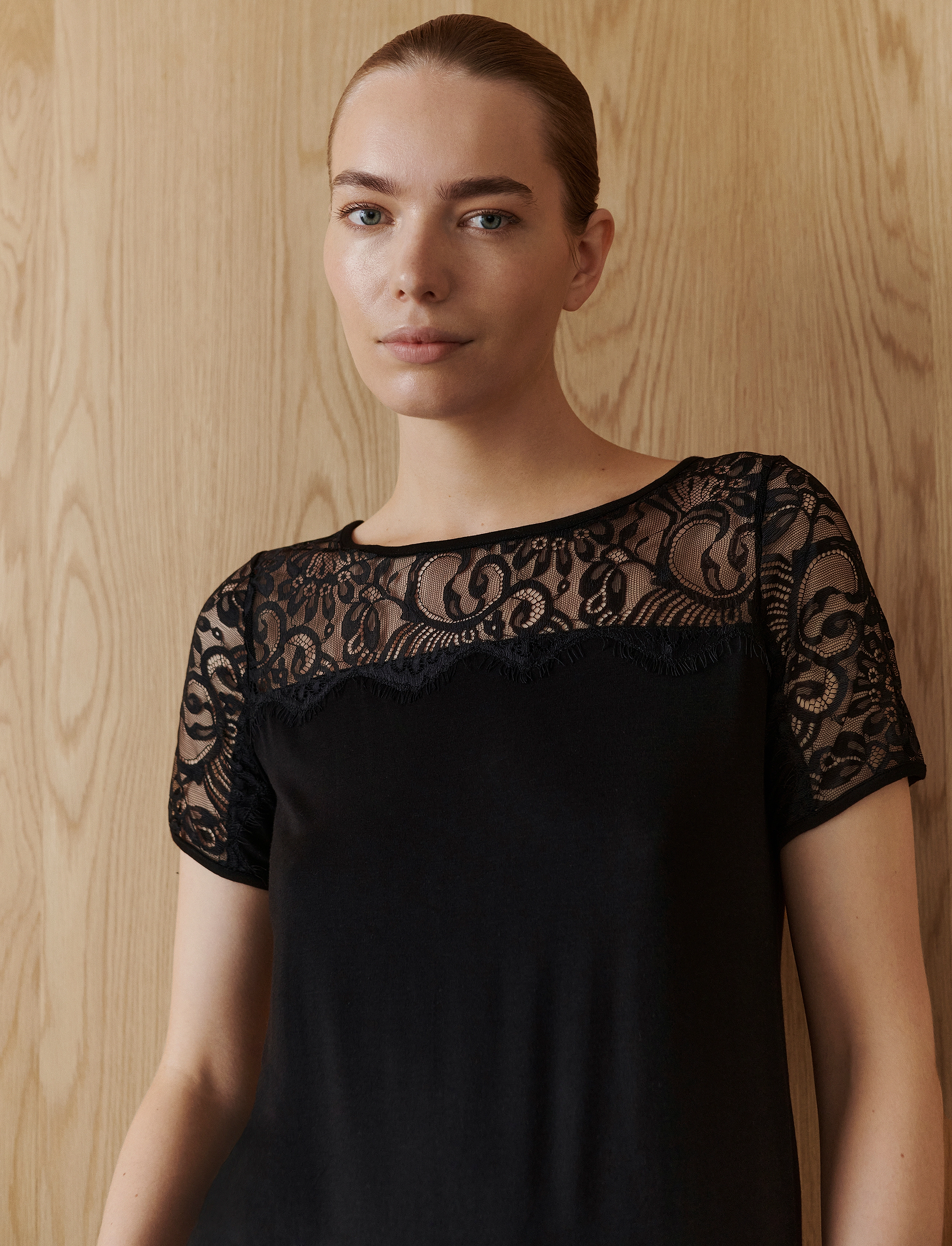 Rosemunde RWBiarritz Lace SS T-shirt - T-shirts & Toppar - BLACK / black