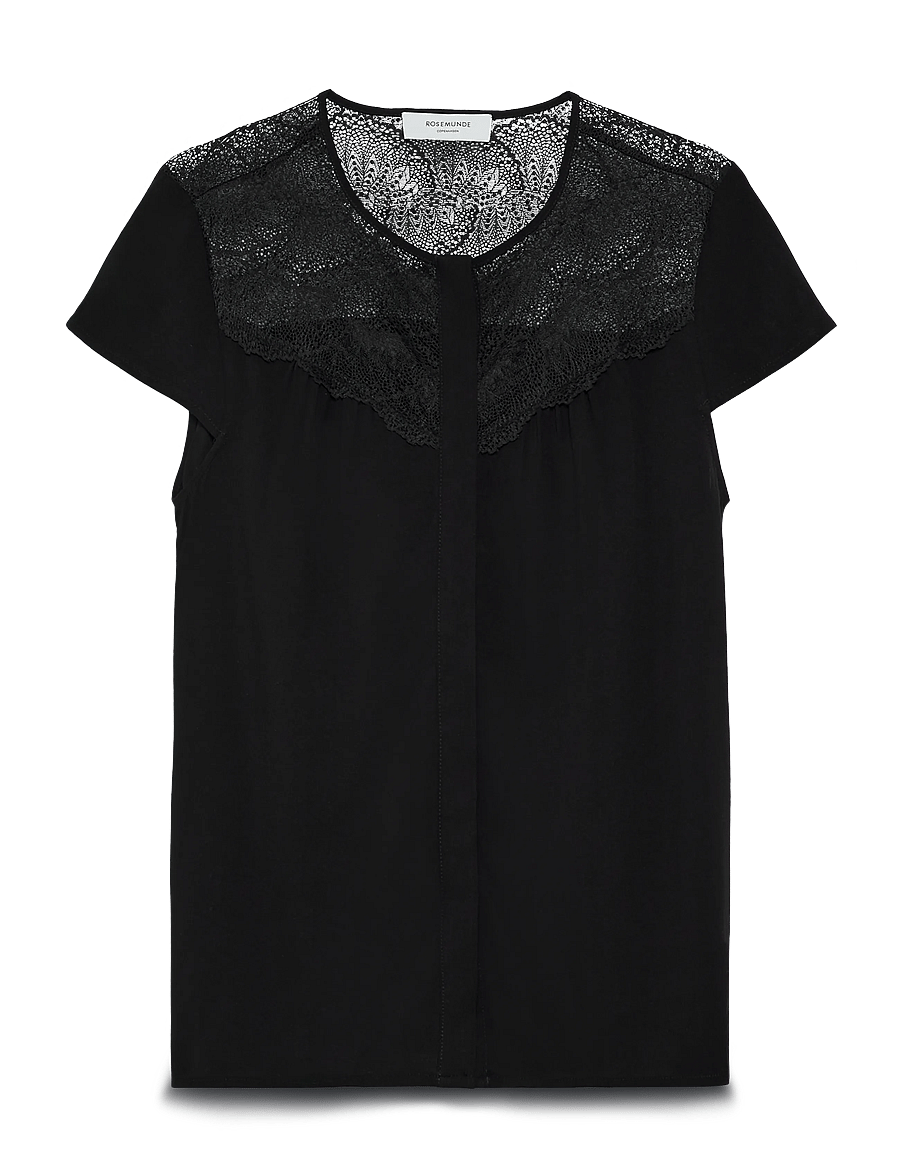 Rosemunde - RWElif Capsleeve Regular Lace Blous - kortärmade blusar - black - 1