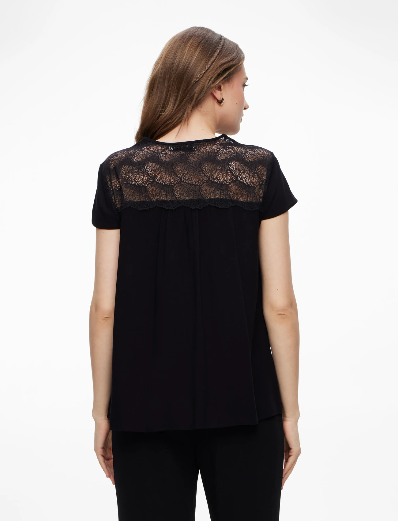 Rosemunde - RWElif Capsleeve Regular Lace Blous - kortärmade blusar - black - 4