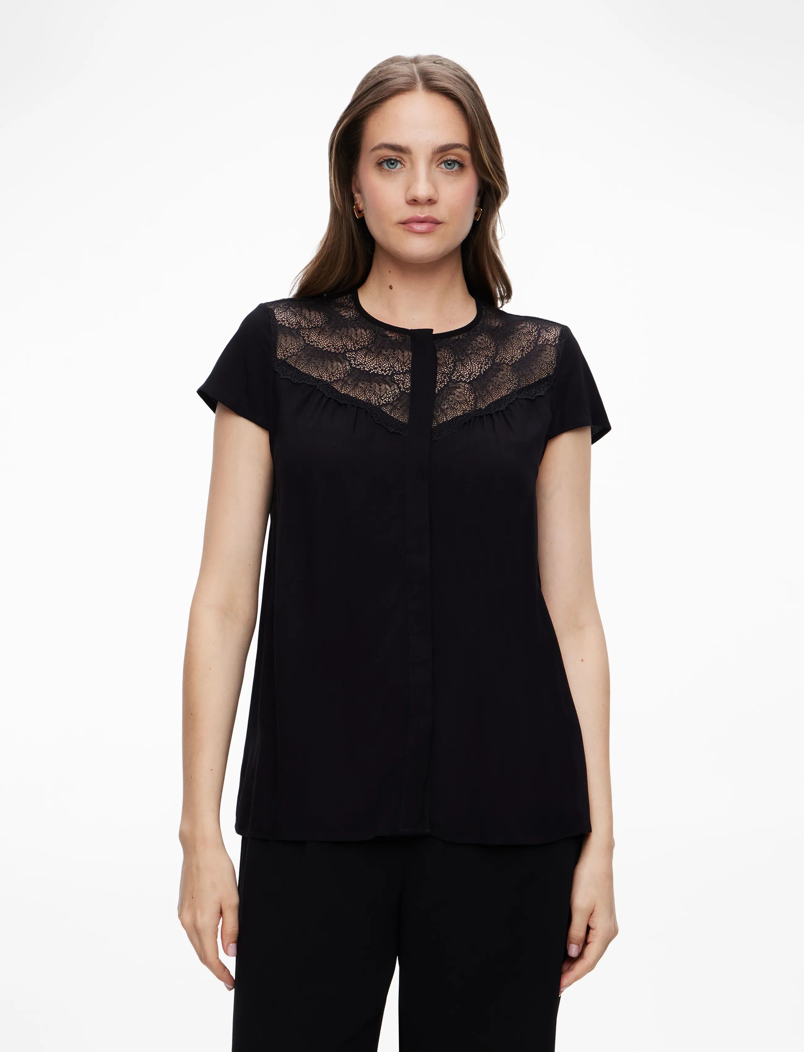 Rosemunde RWElif Capsleeve Regular Lace Blous - Blusen - BLACK / black