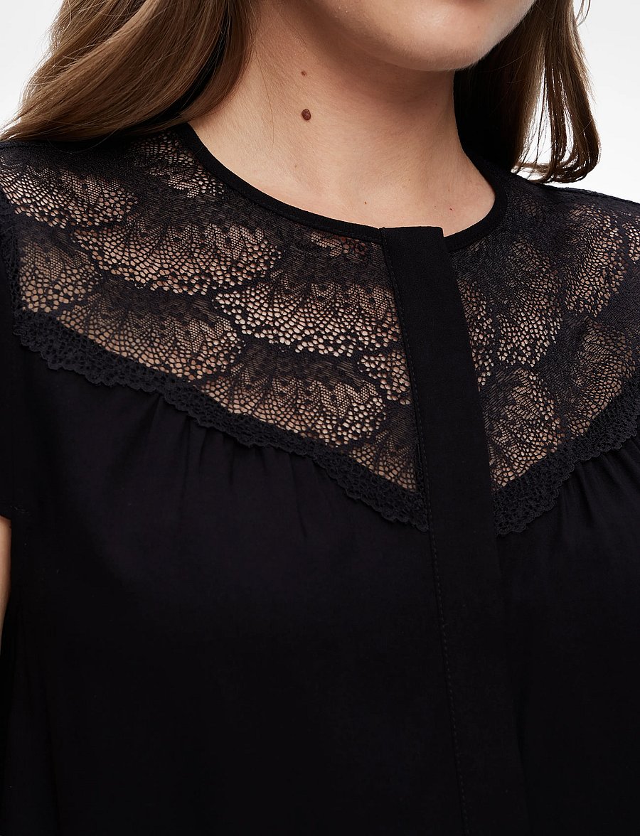 Rosemunde - RWElif Capsleeve Regular Lace Blous - kortärmade blusar - black - 5