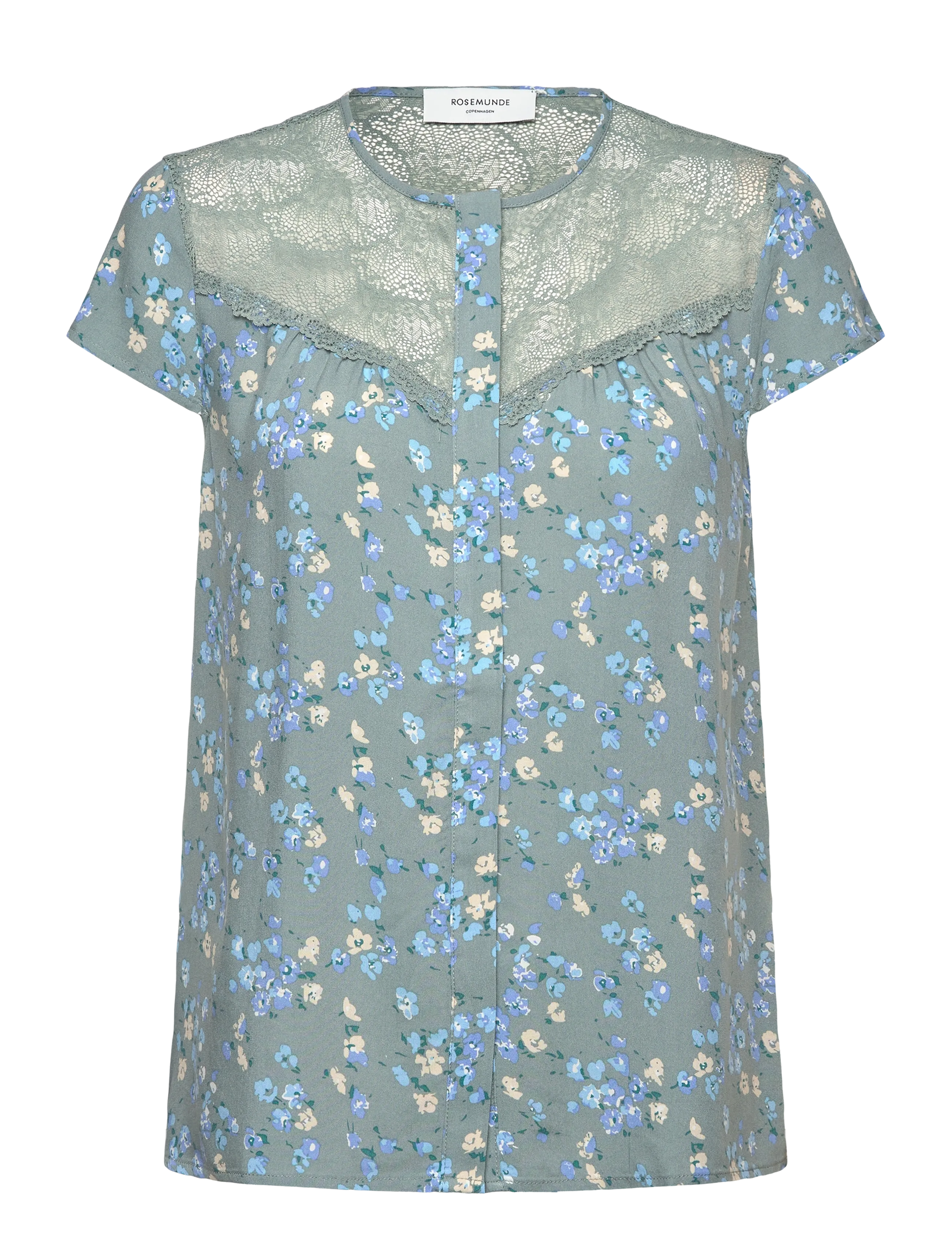 Rosemunde RWElif Capsleeve Regular Lace Blous - Bluser & Skjorter - FLOATING FLOWER PRINT / blue